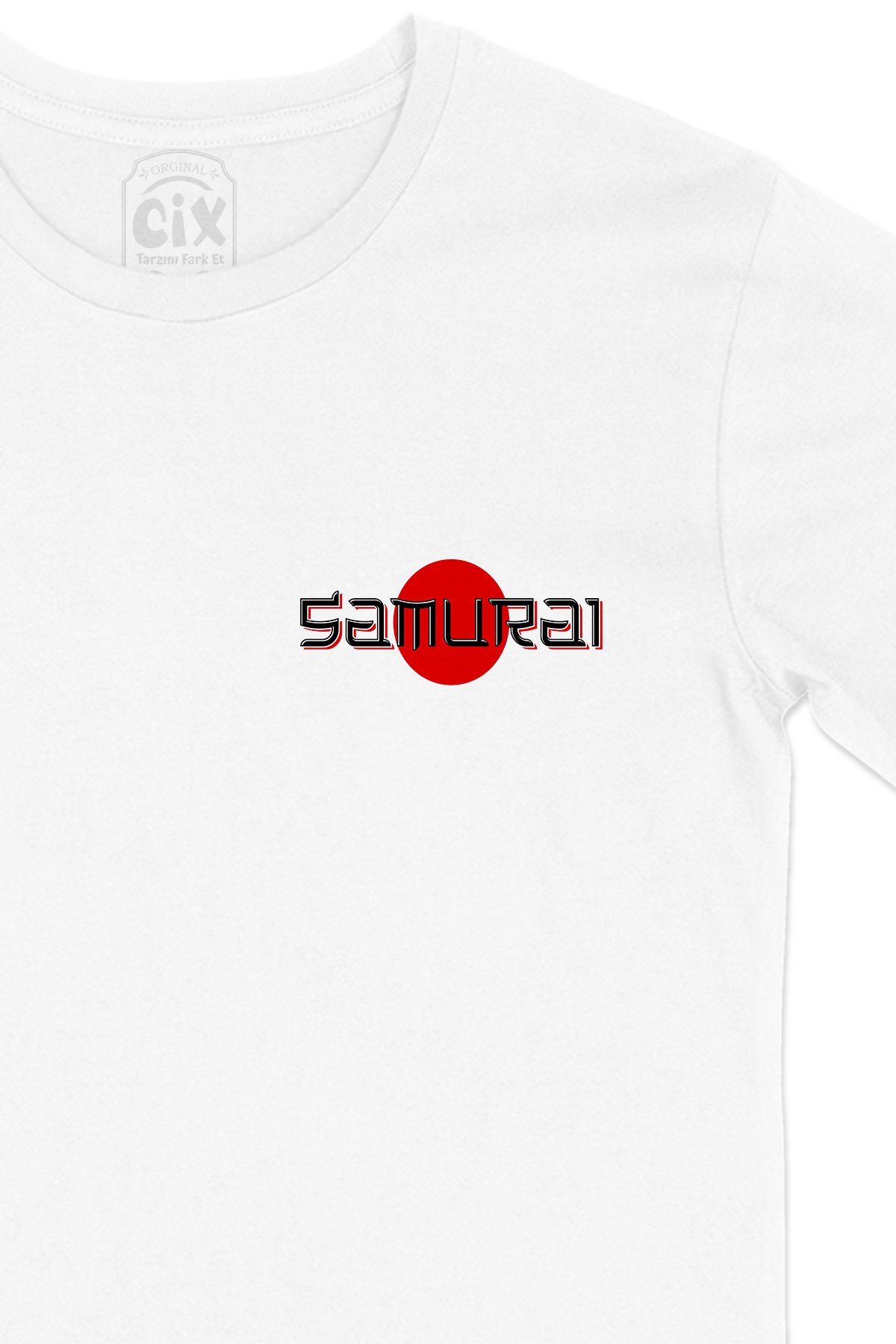 Samurai Japan Cep Logo Tasarımlı Beyaz Tişört