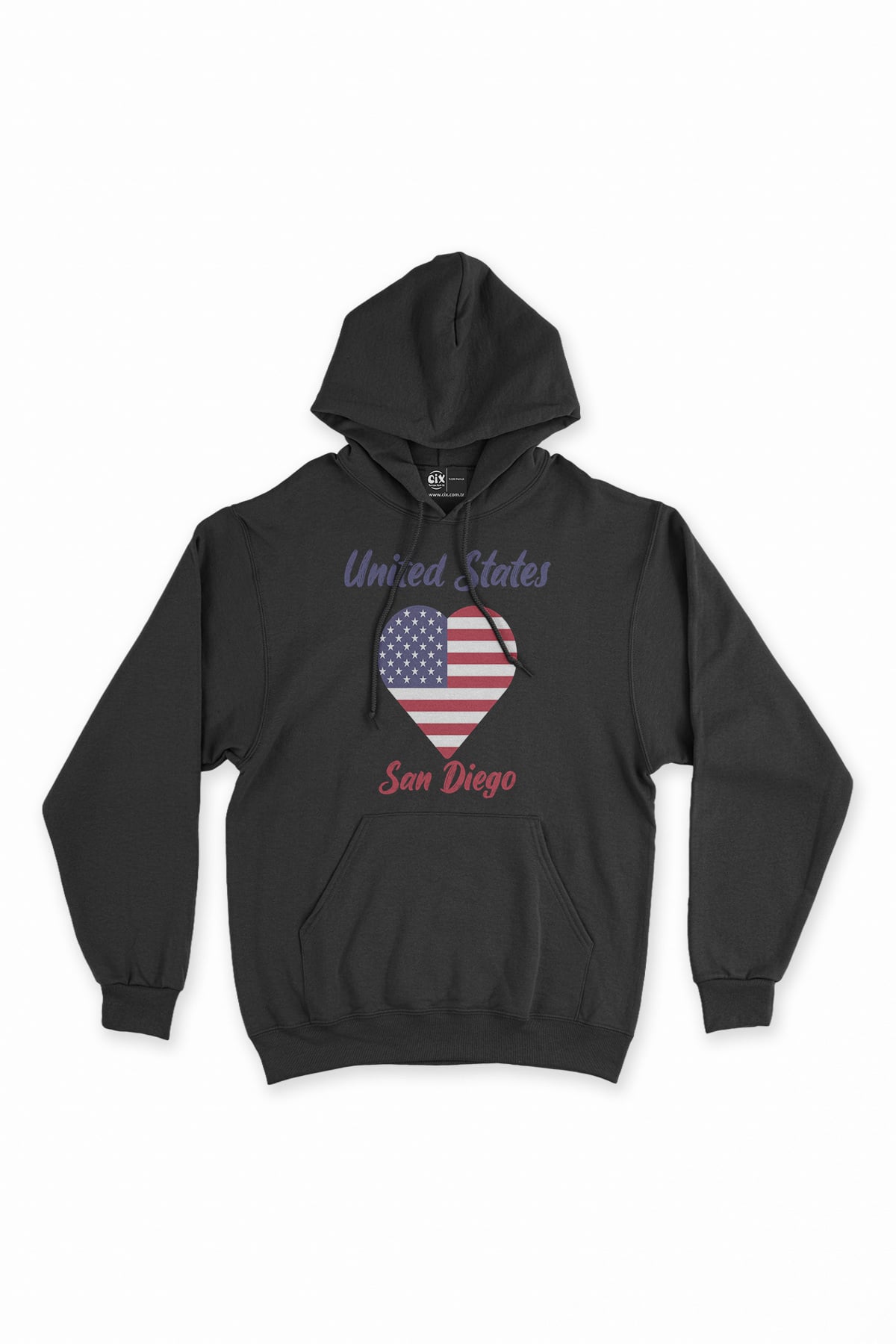 San Diego Amerika Bayraklı Kalpli Siyah Sweatshirt Hoodie