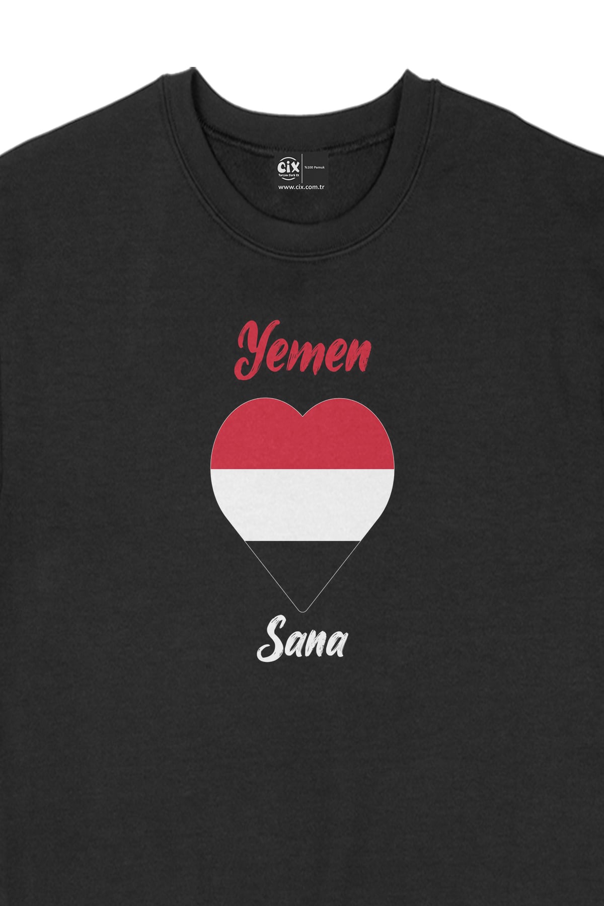 Sana Yemen Bayraklı Kalpli Siyah Sweatshirt