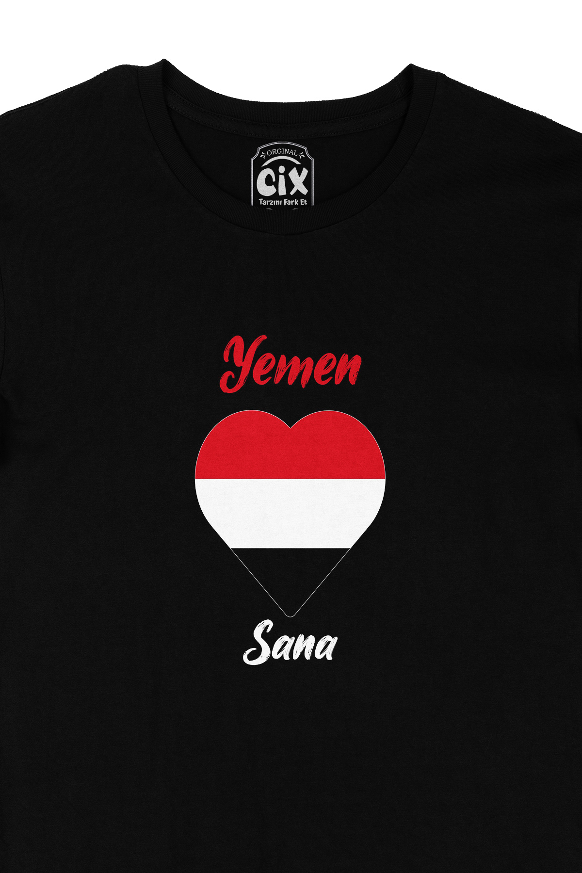 Sana Yemen Bayraklı Kalpli Siyah Tişört
