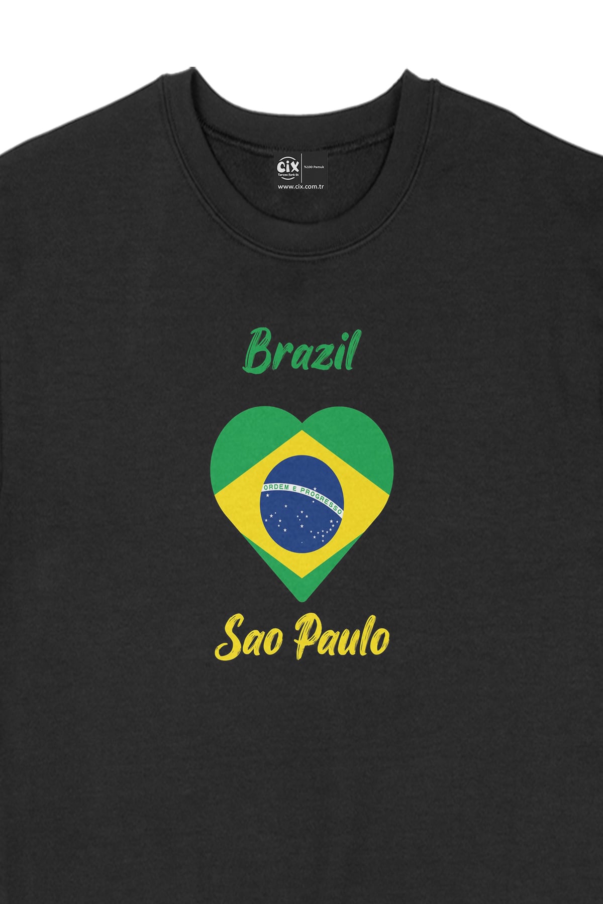 Sao Paulo Brezilya Bayraklı Kalpli Siyah Sweatshirt