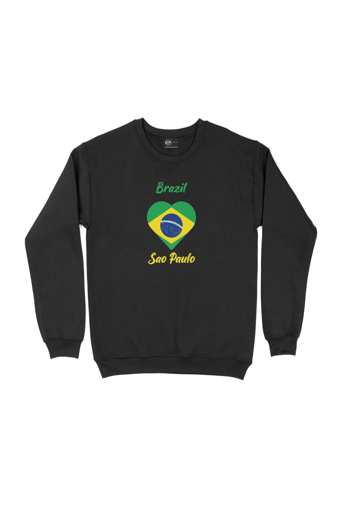 Sao Paulo Brezilya Bayraklı Kalpli Siyah Sweatshirt