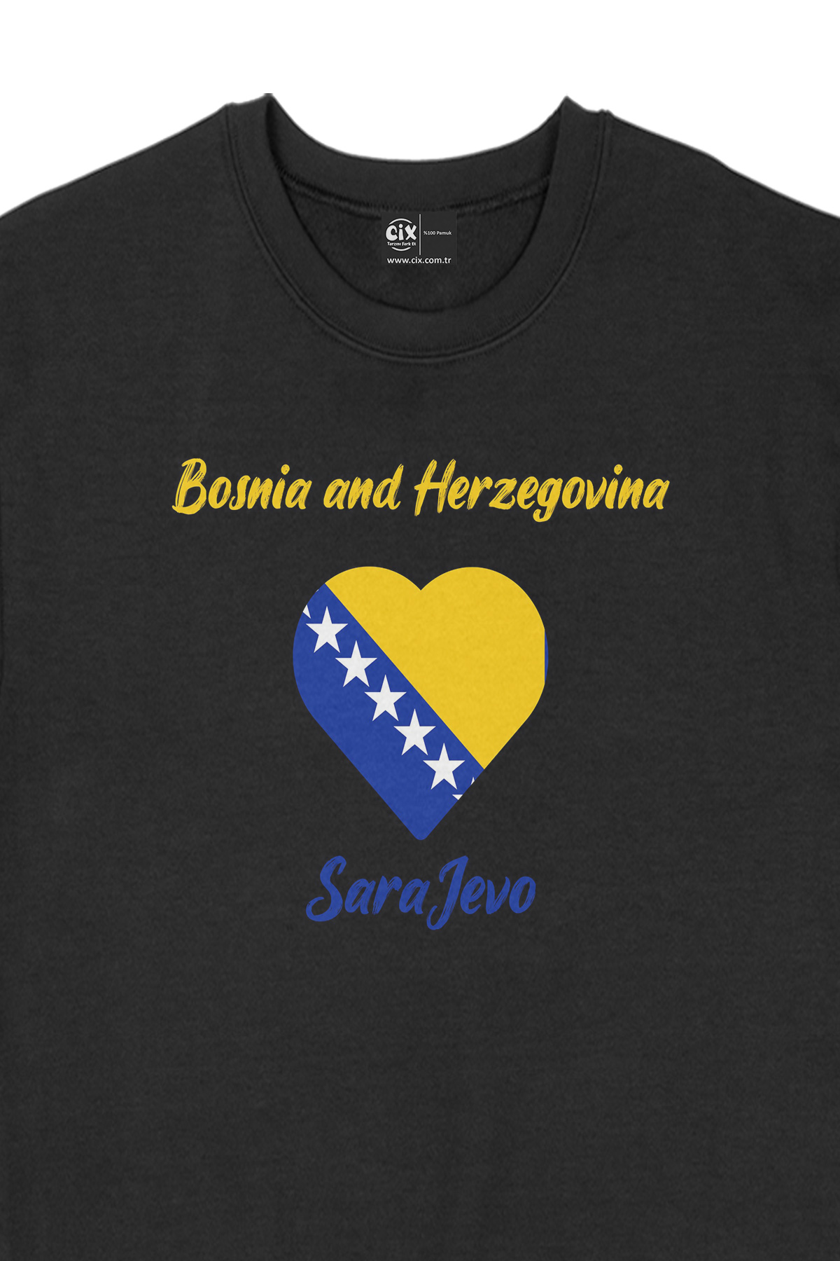 Saraybosna Bosna Hersek Bayraklı Kalpli Siyah Sweatshirt