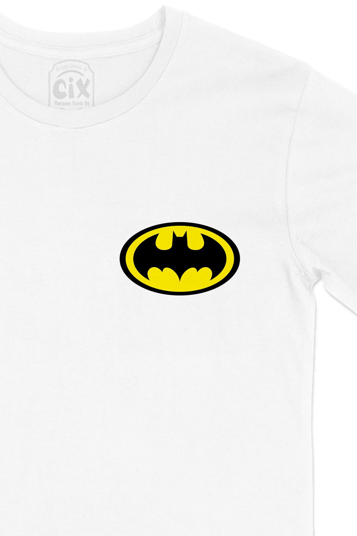 Sarı Batman Logolu Cep Logo Tasarımlı Beyaz Tişört