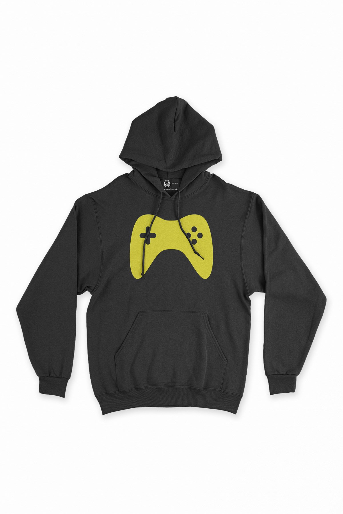 Sarı Joystick Siyah Kapşonlu Sweatshirt Hoodie