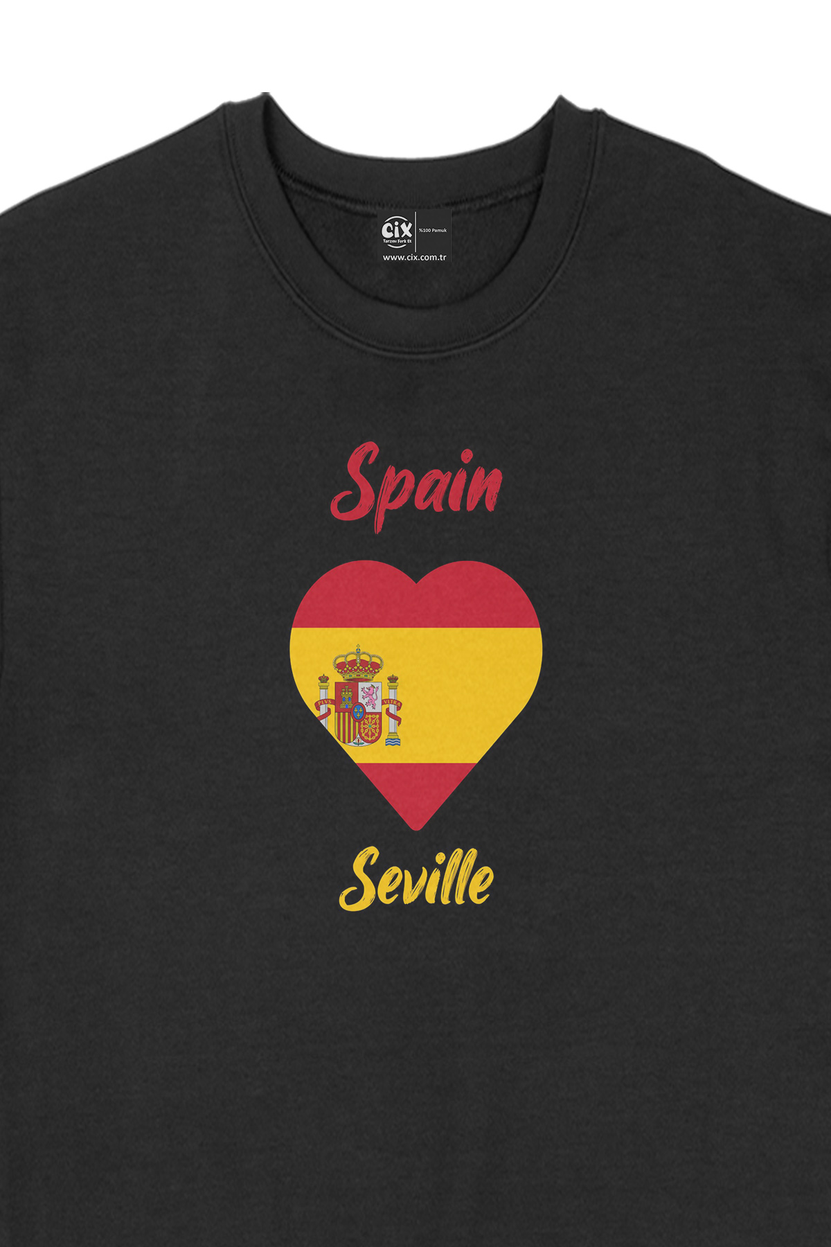 Sevilya İspanya Bayraklı Kalpli Siyah Sweatshirt