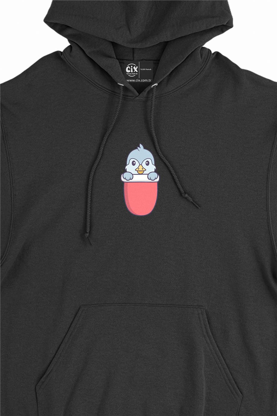 Sevimli Penguen Minimal Kapşonlu Sweatshirt Hoodie