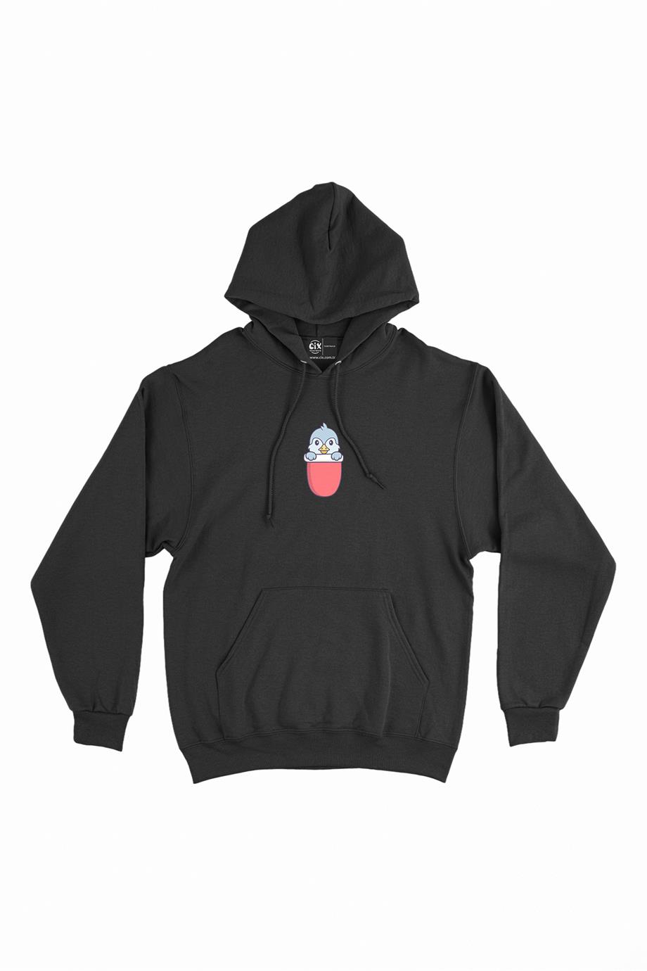 Sevimli Penguen Minimal Kapşonlu Sweatshirt Hoodie