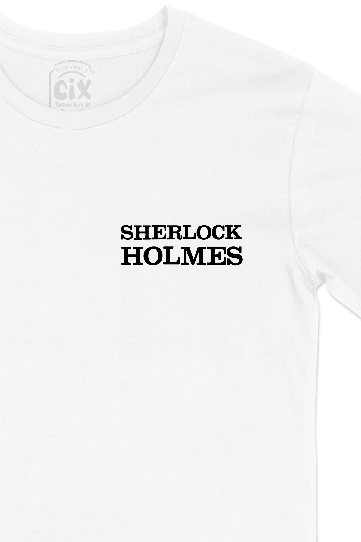 Sherlock Holmes Cep Logo Tasarımlı Beyaz Tişört