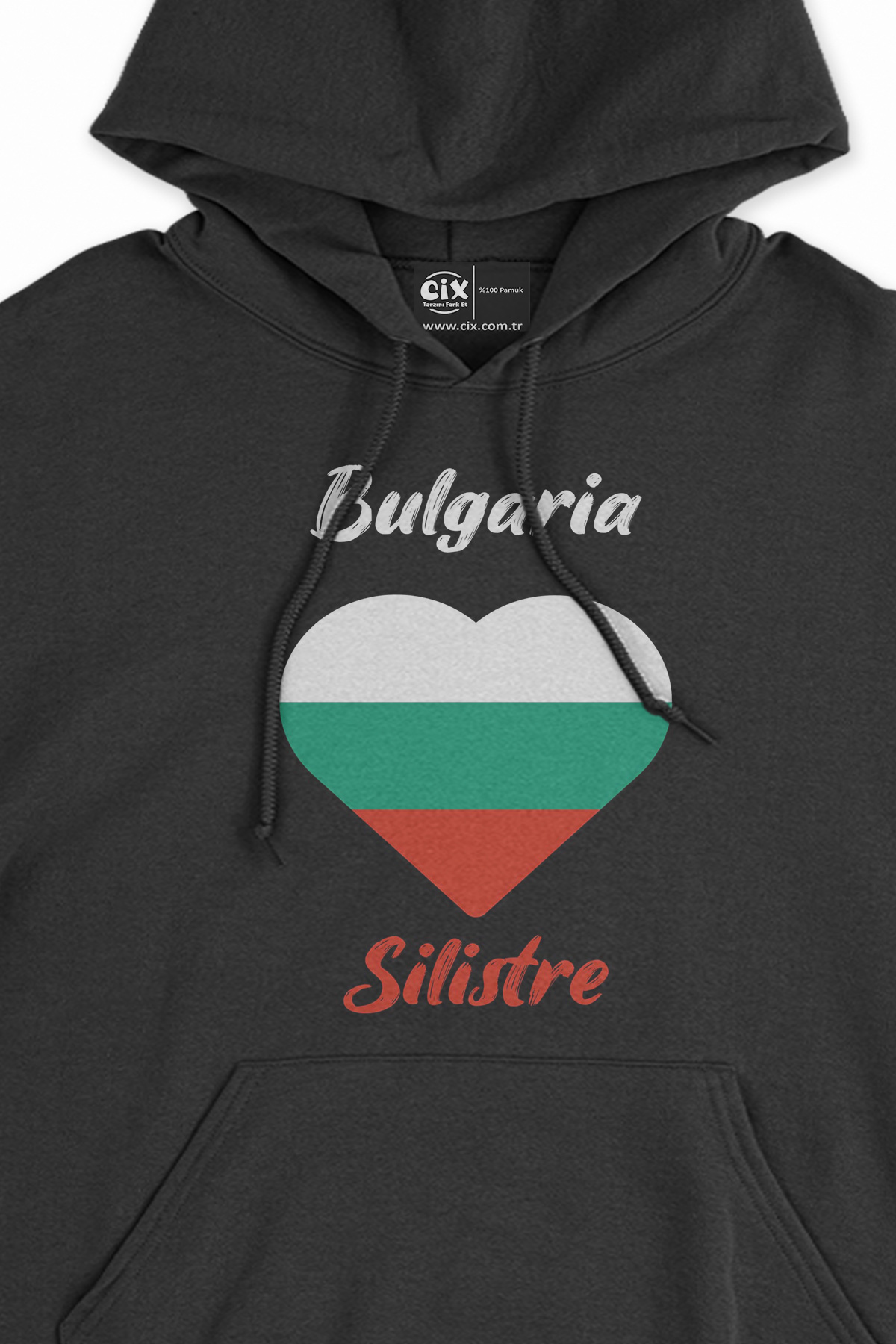 Silistre Bulgaristan Bayraklı Kalpli Siyah Sweatshirt Hoodie