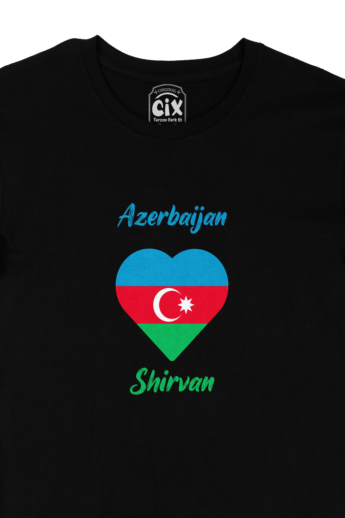 Şirvan Azerbaycan Bayraklı Kalpli Siyah Tişört
