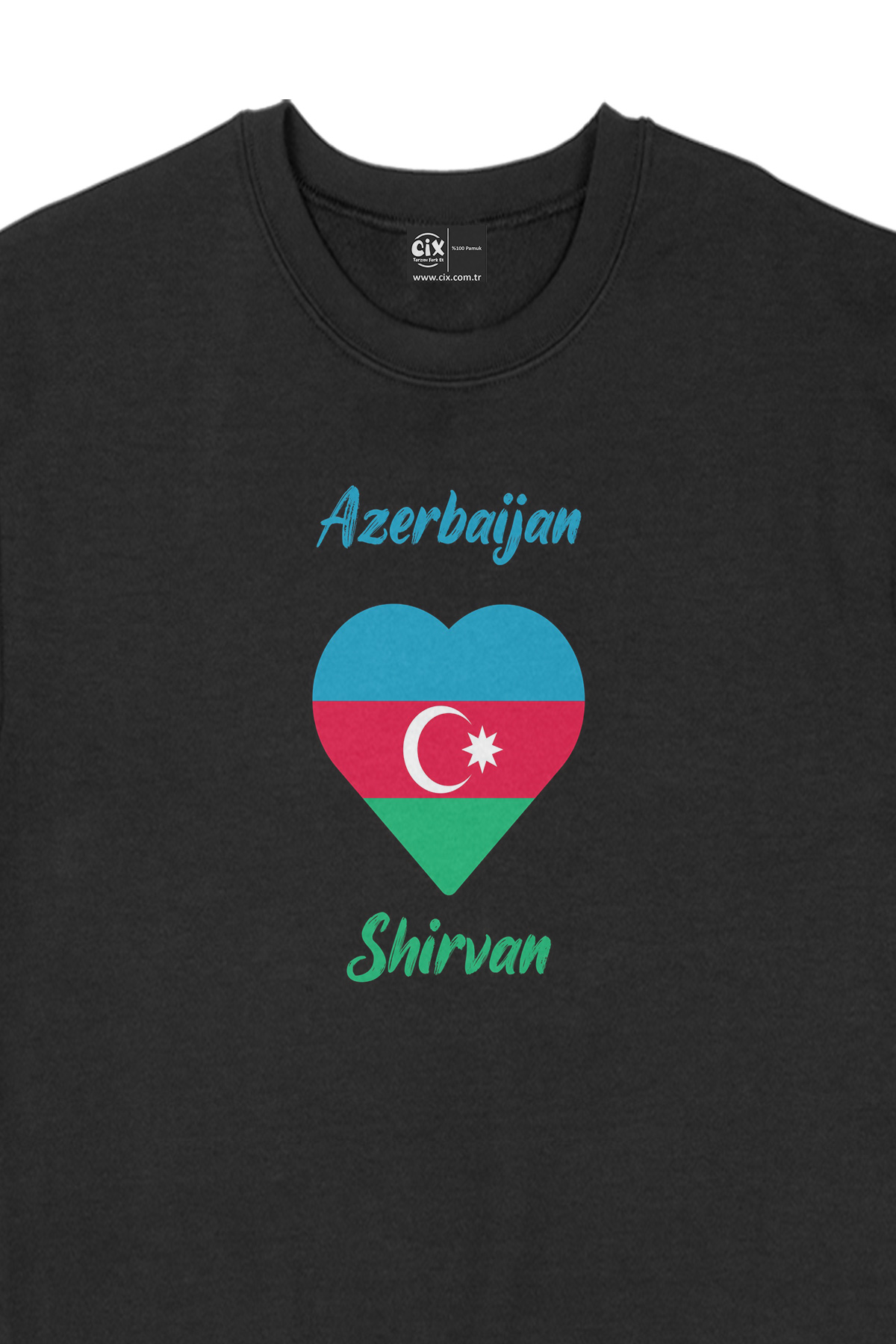Şirvan Azerbaycan Bayraklı Kalpli Siyah Sweatshirt