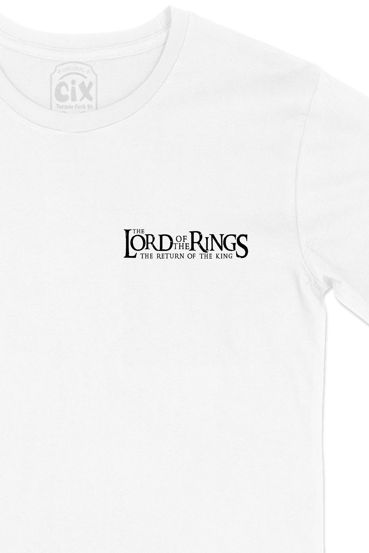 Siyah Lord Of The Rings Return Cep Logo Tasarımlı Beyaz Tişört