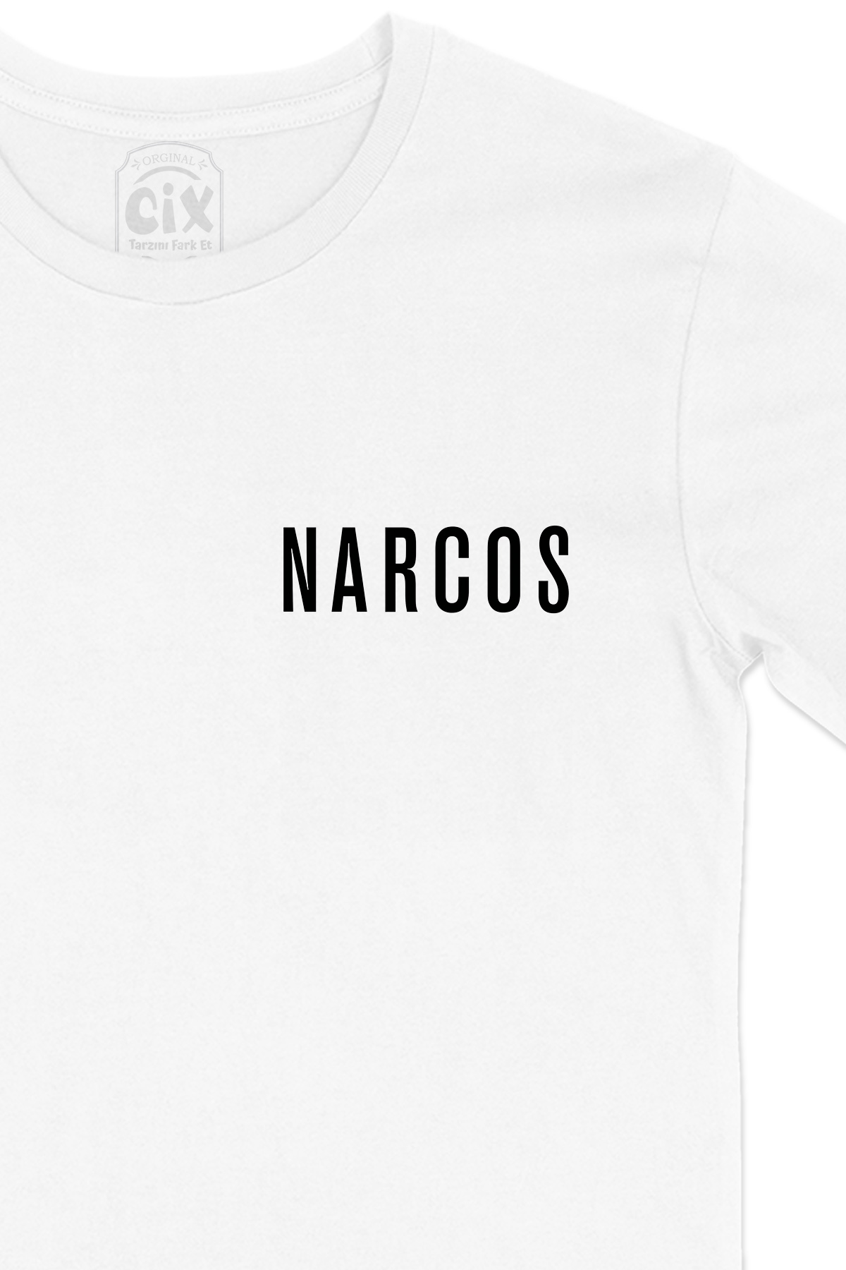 Siyah Narcos_Pablo Escobar Cep Logo Tasarımlı Beyaz Tişört