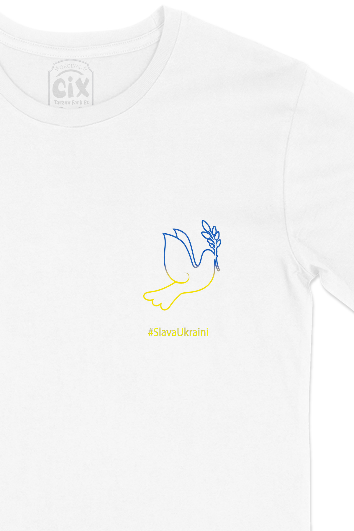 Slava Ukraini Peace Cep Logo Tasarımlı Beyaz Tişört