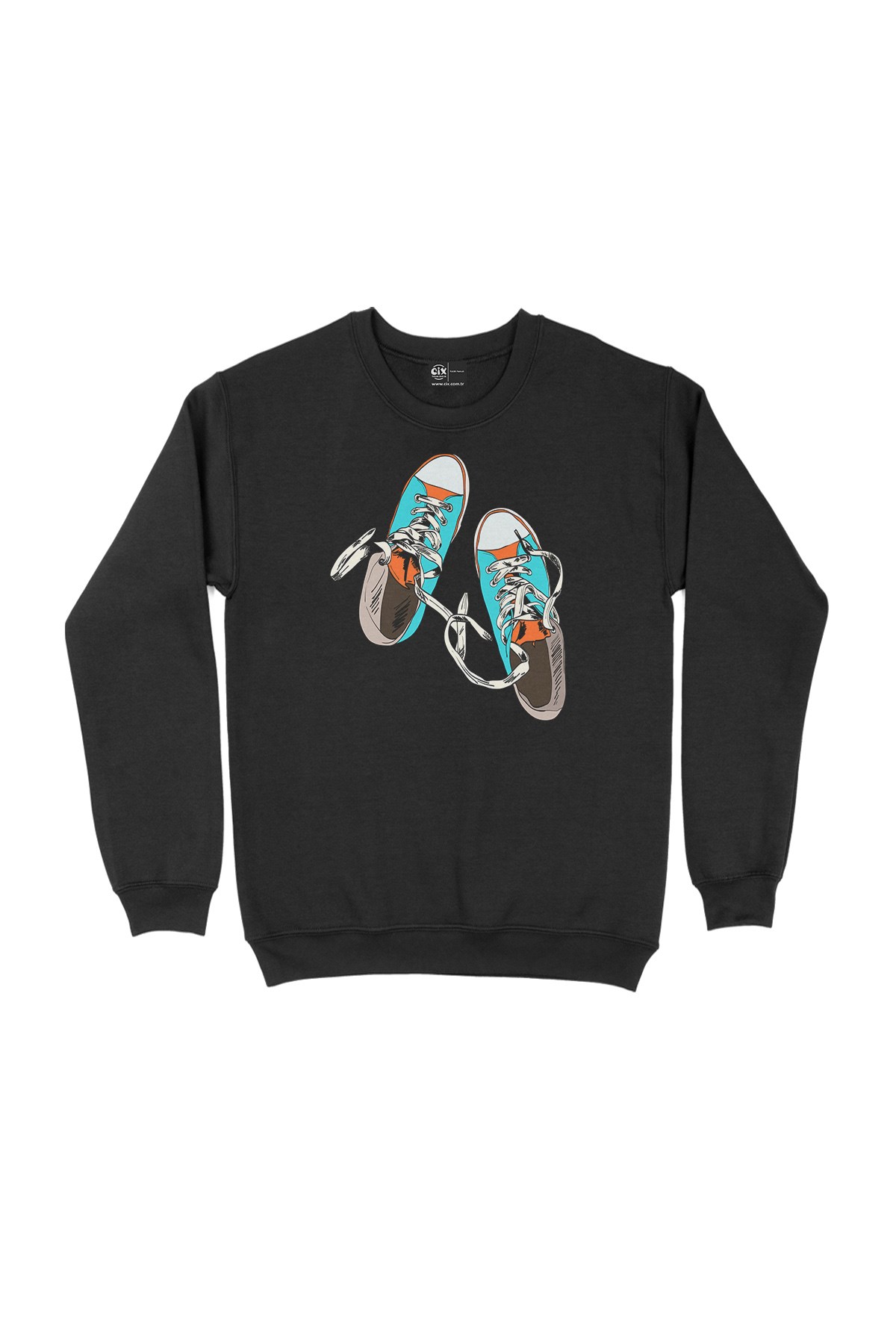 Sneakers Görselli Siyah Sweatshirt