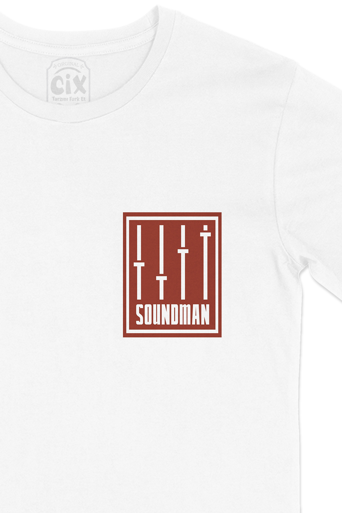 Sound Man Cep Logo Tasarımlı Beyaz Tişört