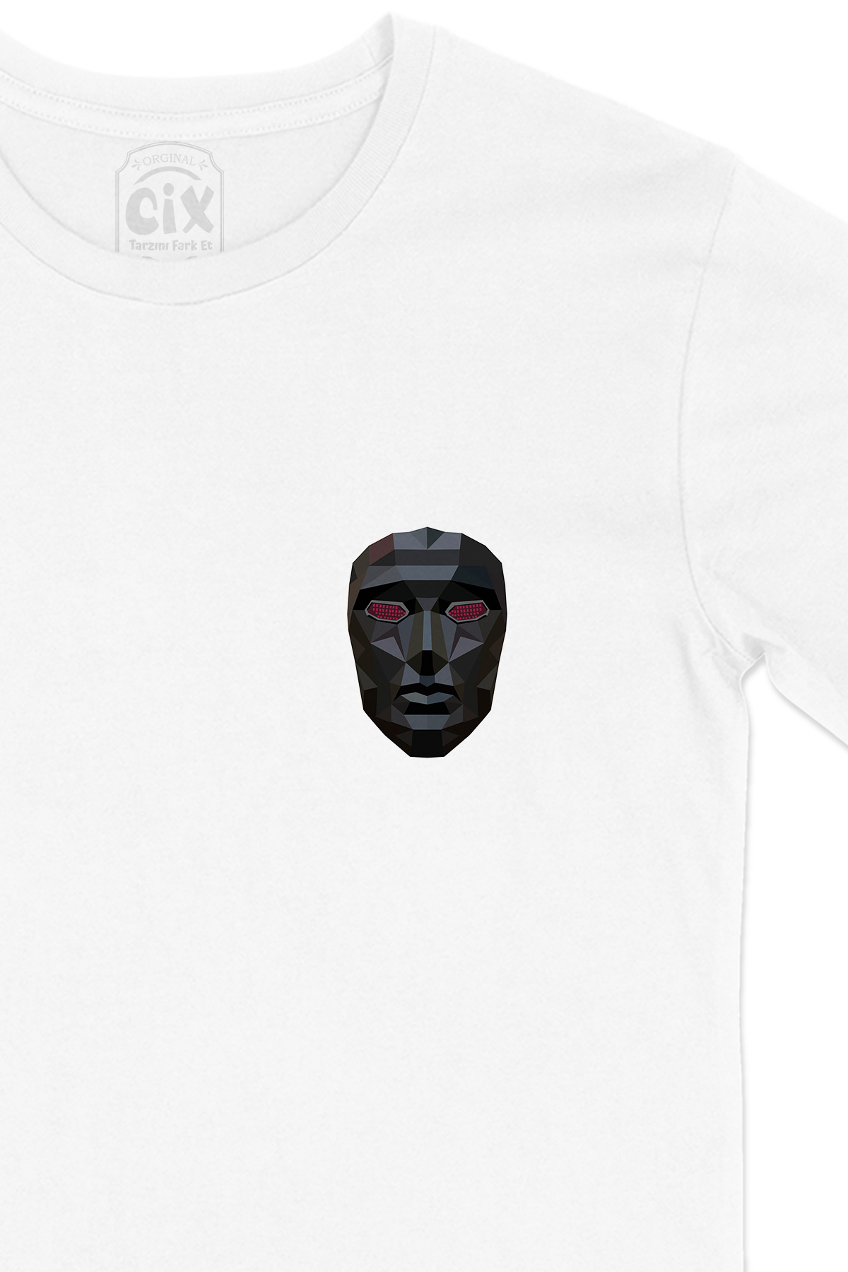 Squid Game Mask Cep Logo Tasarımlı Beyaz Tişört