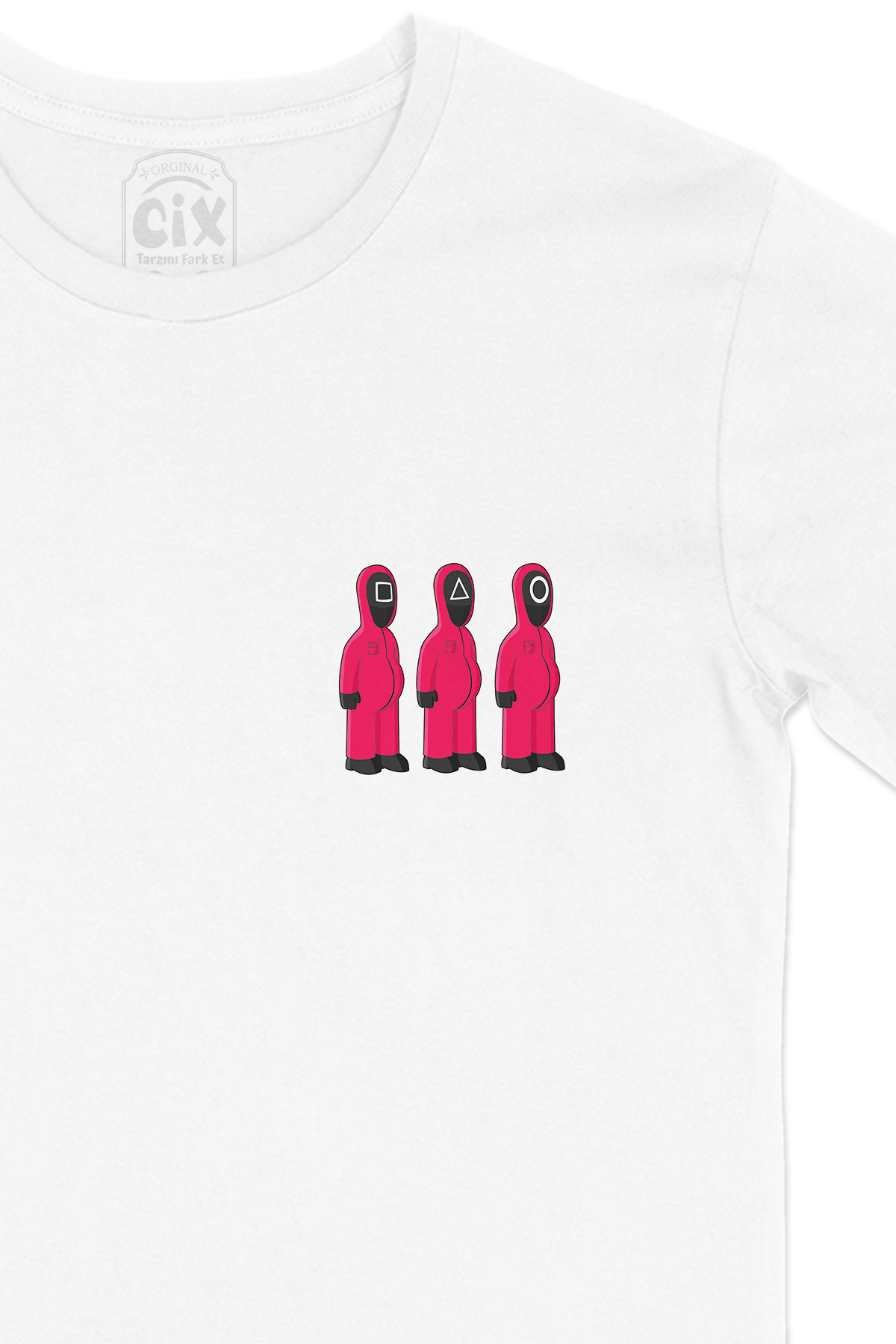 Squid Game Simpson Style Cep Logo Tasarımlı Beyaz Tişört