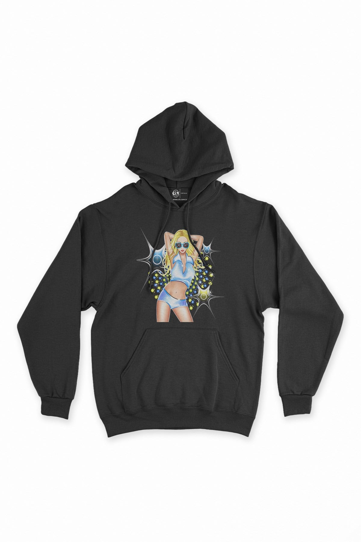 Star Girl Siyah Kapşonlu Sweatshirt Hoodie