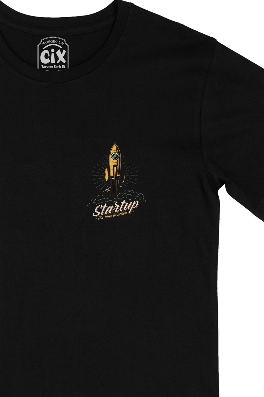Startup Cep Logo Tasarımlı Siyah Tişört