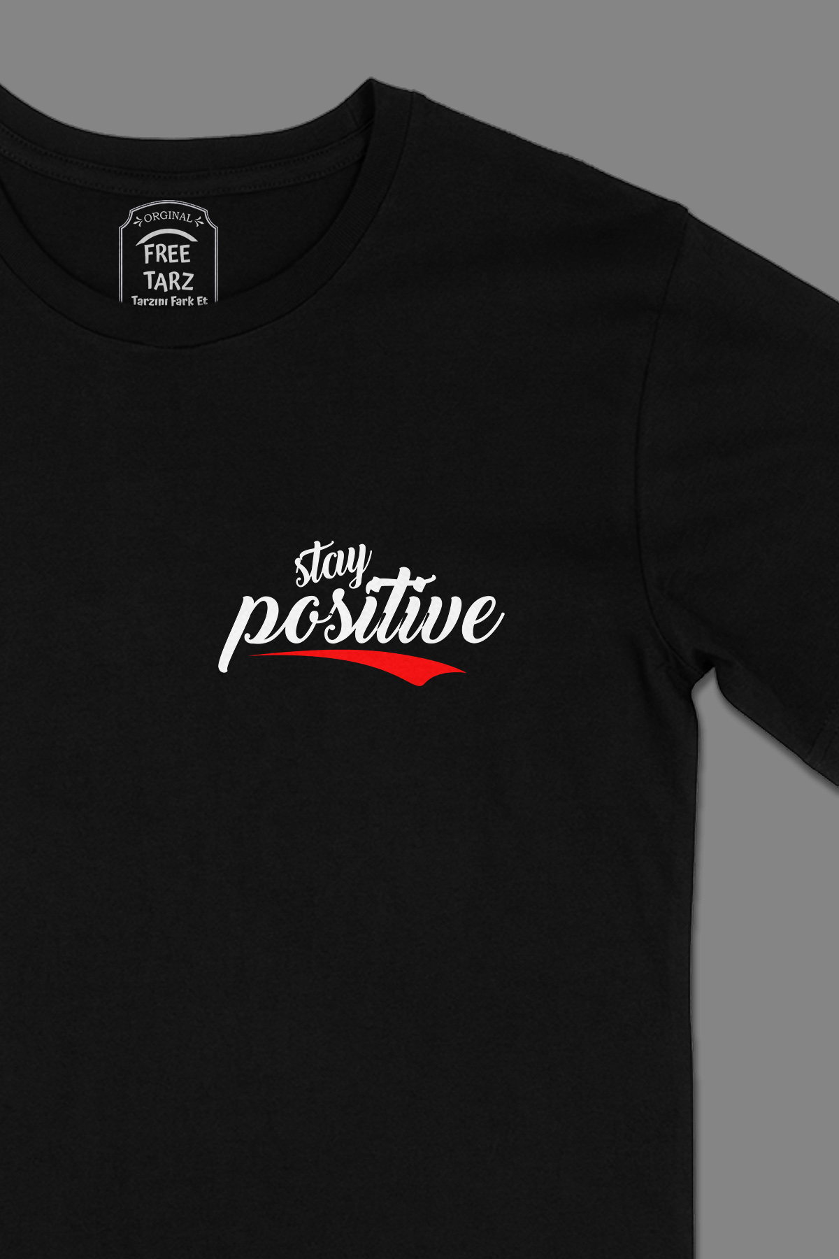 Stay Positive Motivasyon Cep Tasarımlı Siyah Tişört