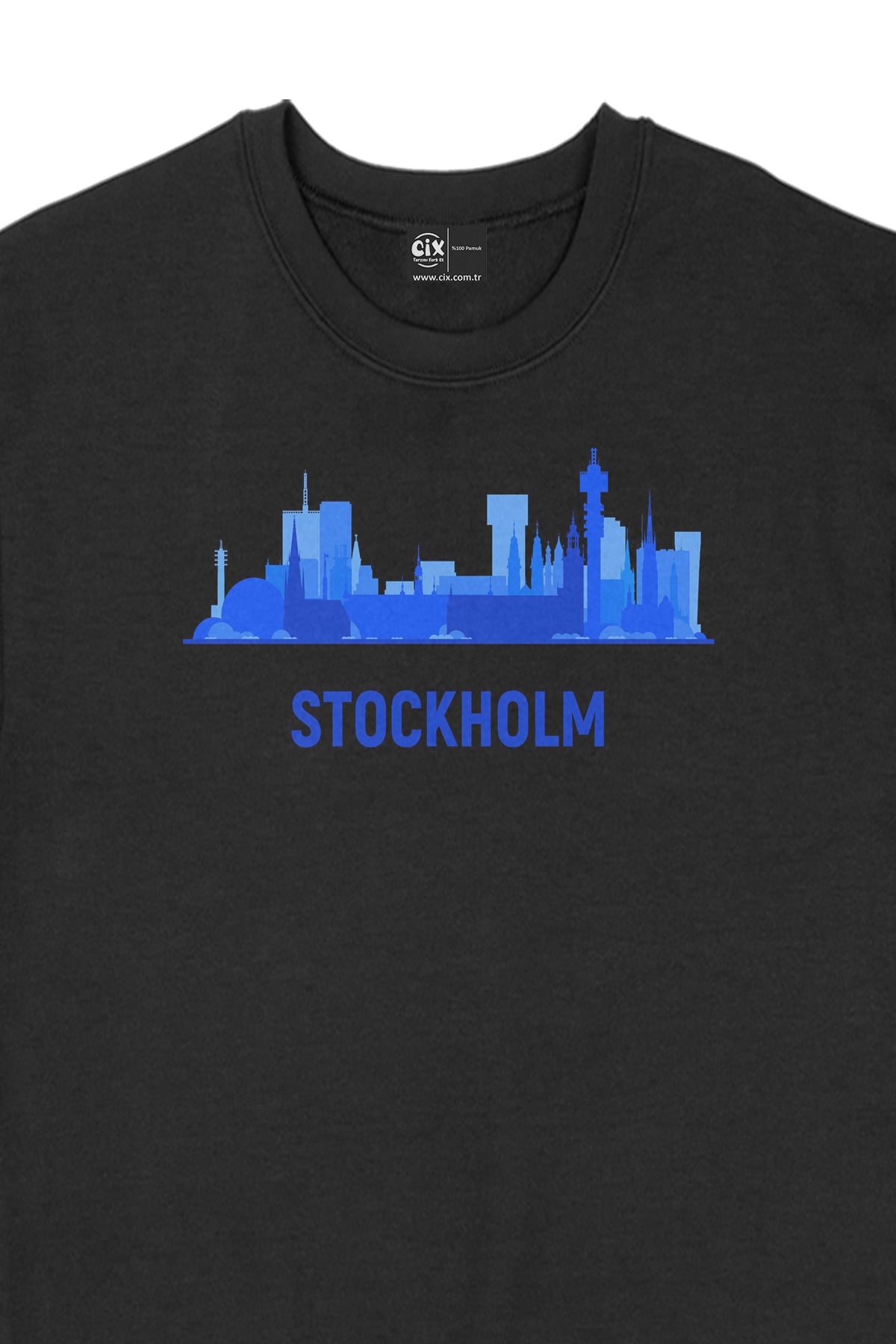 Stockholm Manzaralı Siyah Sweatshirt