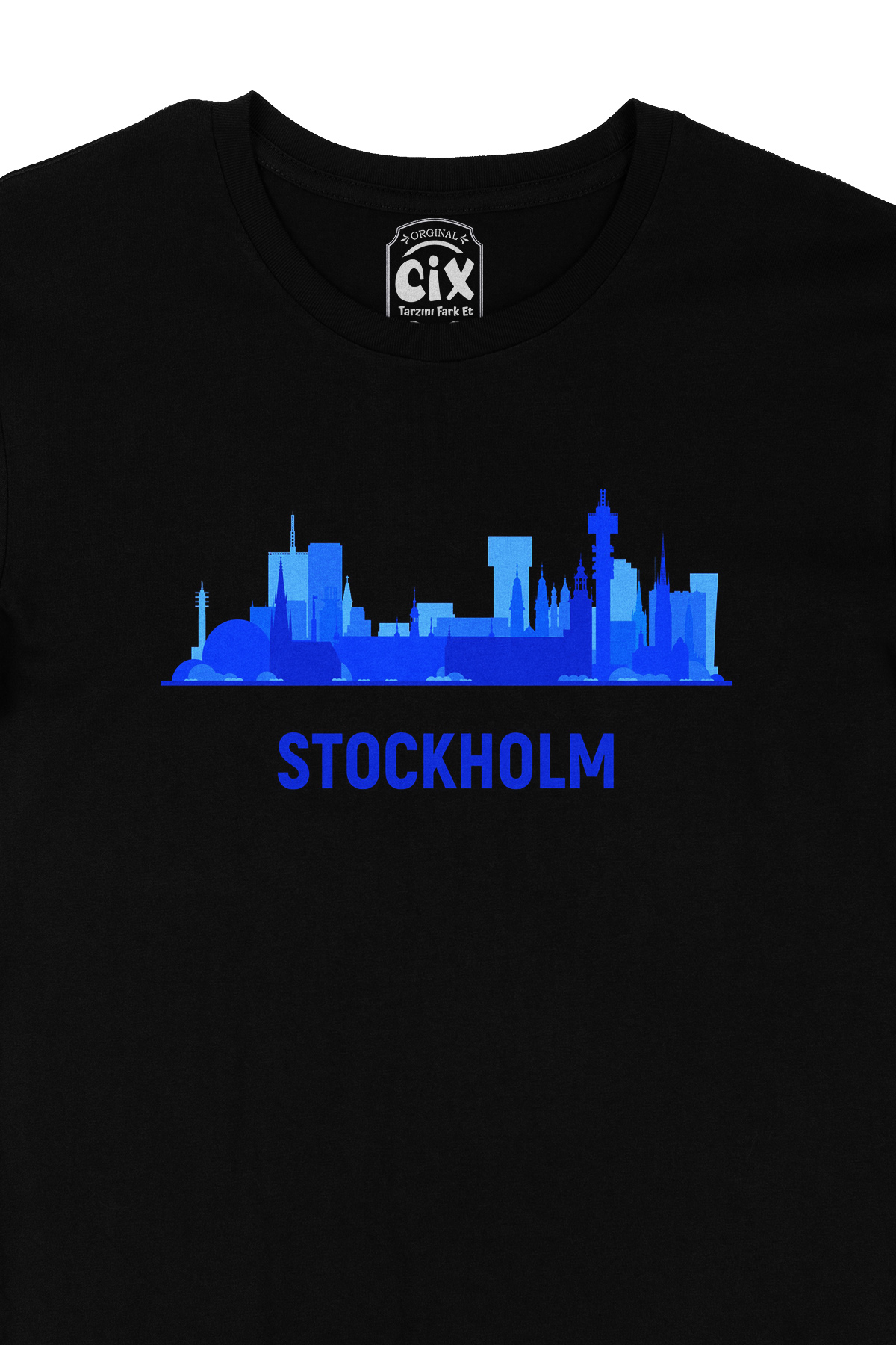 Stockholm Manzaralı Siyah Tişört