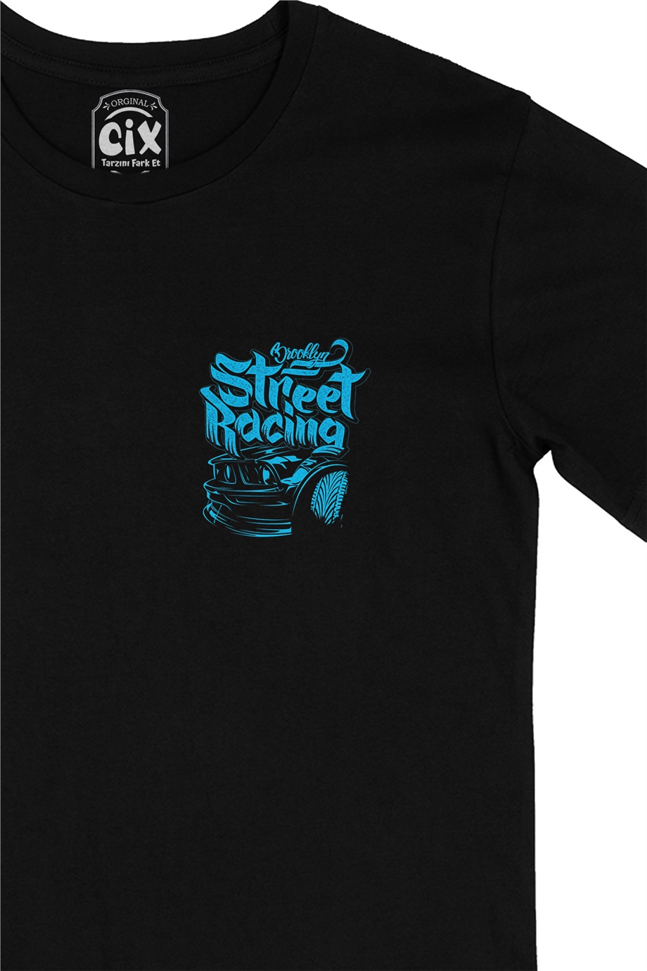 Street Racing Cep Logo Tasarımlı Siyah Tişört