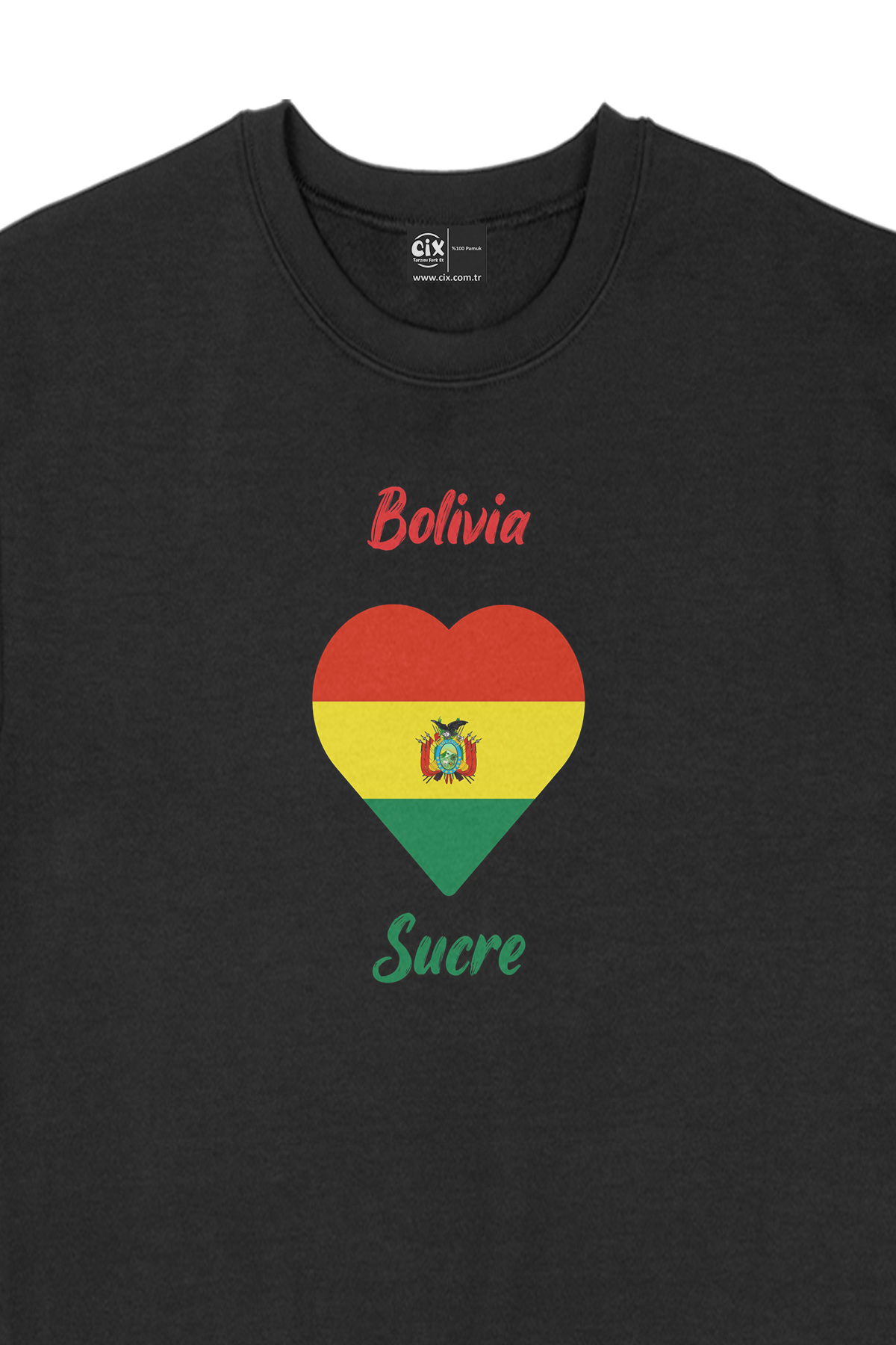 Sucre Bolivya Bayraklı Kalpli Siyah Sweatshirt
