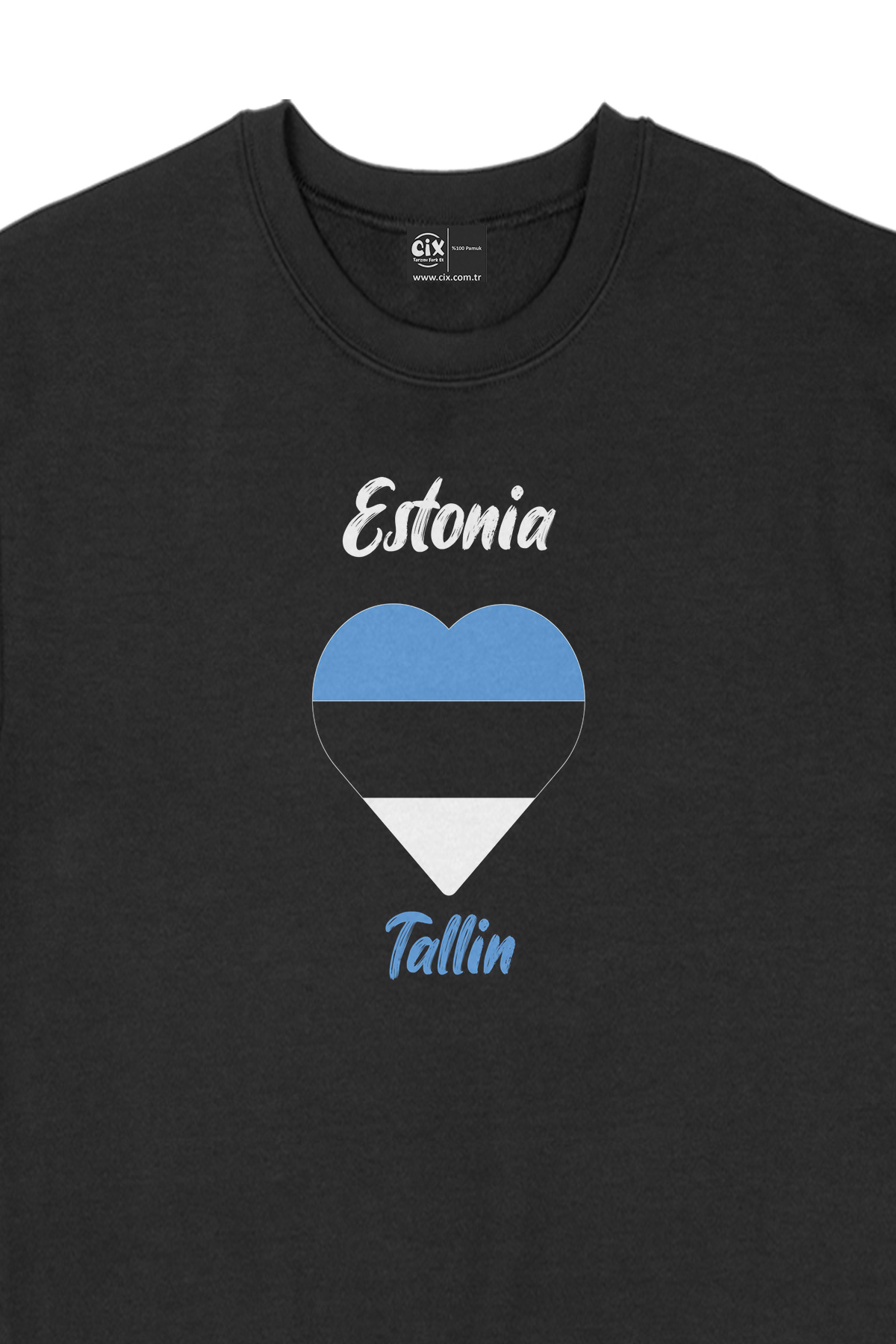 Talin Estonya Bayraklı Kalpli Siyah Sweatshirt