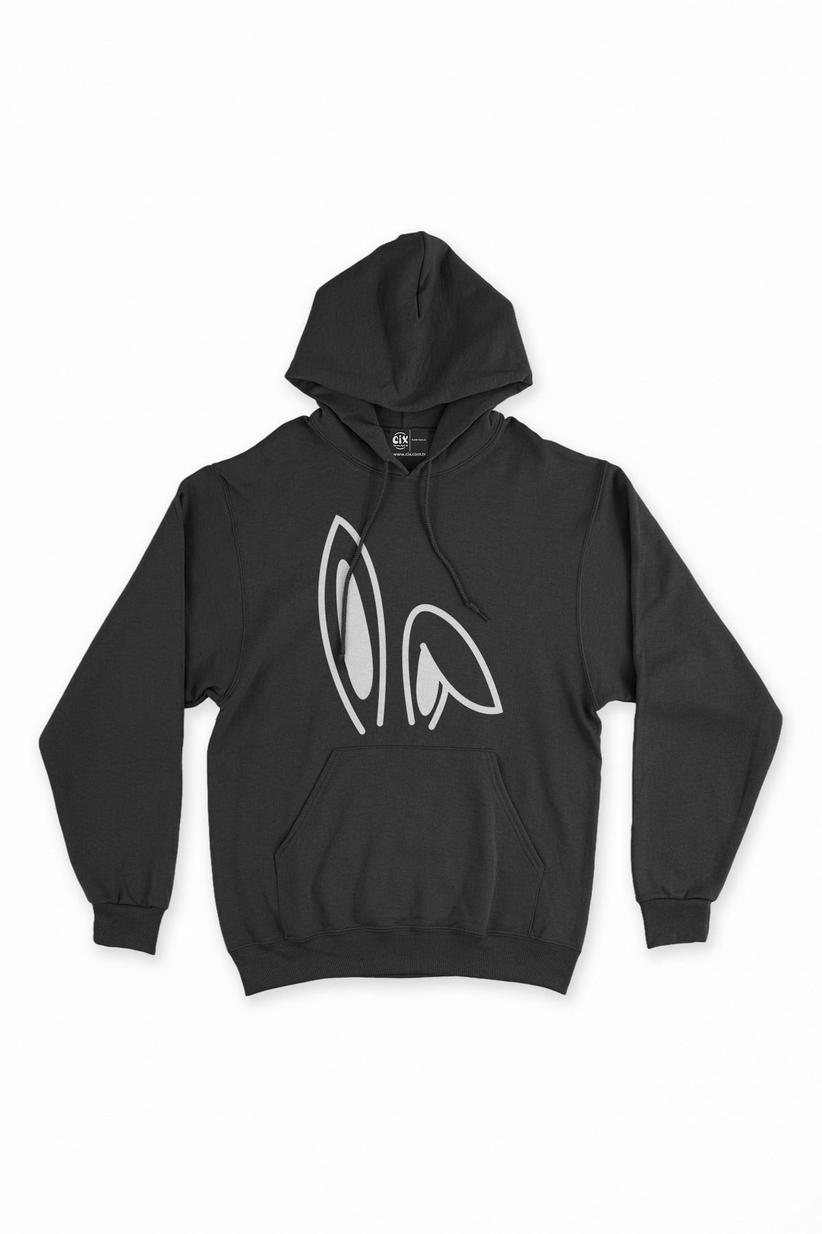 Tavşan Kulaklı Siyah Kapşonlu Sweatshirt Hoodie