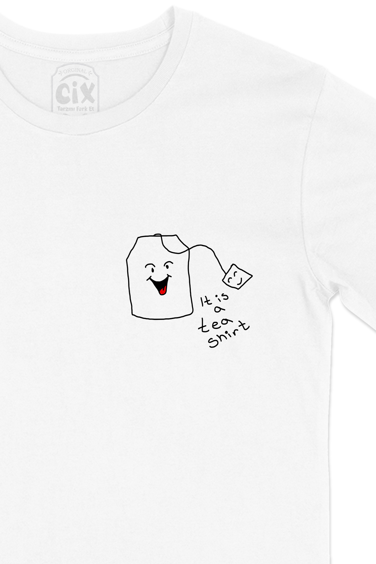 Tea Shirt Cep Logo Tasarımlı Beyaz Tişört