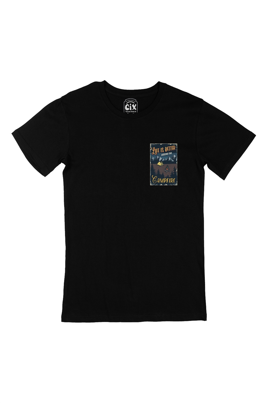 The Campfire Cep Logo Tasarımlı Siyah Tişört