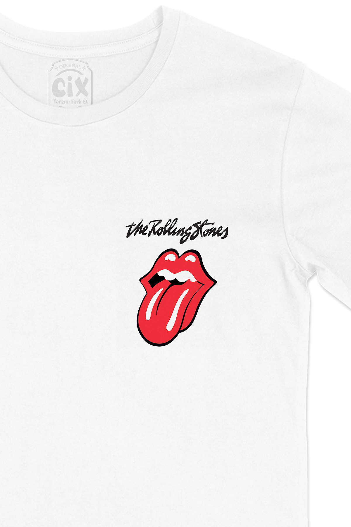The Rolling Stones Cep Logo Tasarımlı Beyaz Tişört