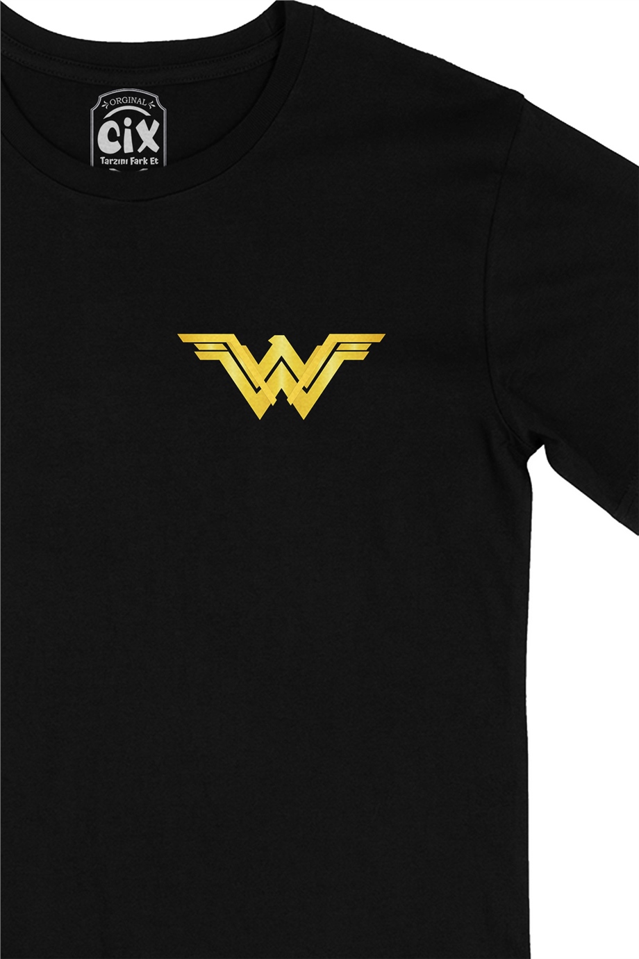 The Wonder Woman Cep Logo Tasarımlı Siyah Tişört