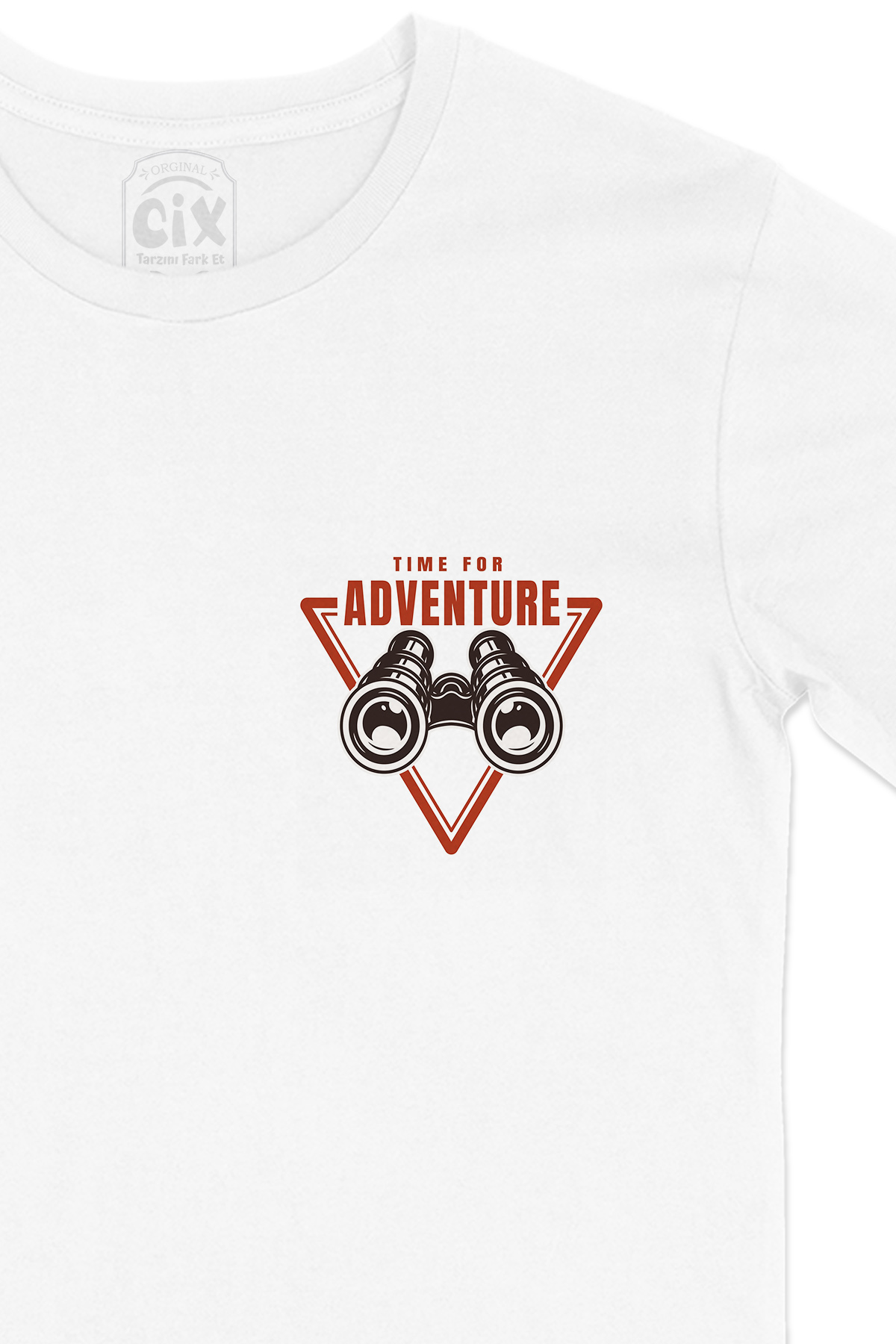 Time For Adventure Cep Logo Tasarımlı Beyaz Tişört