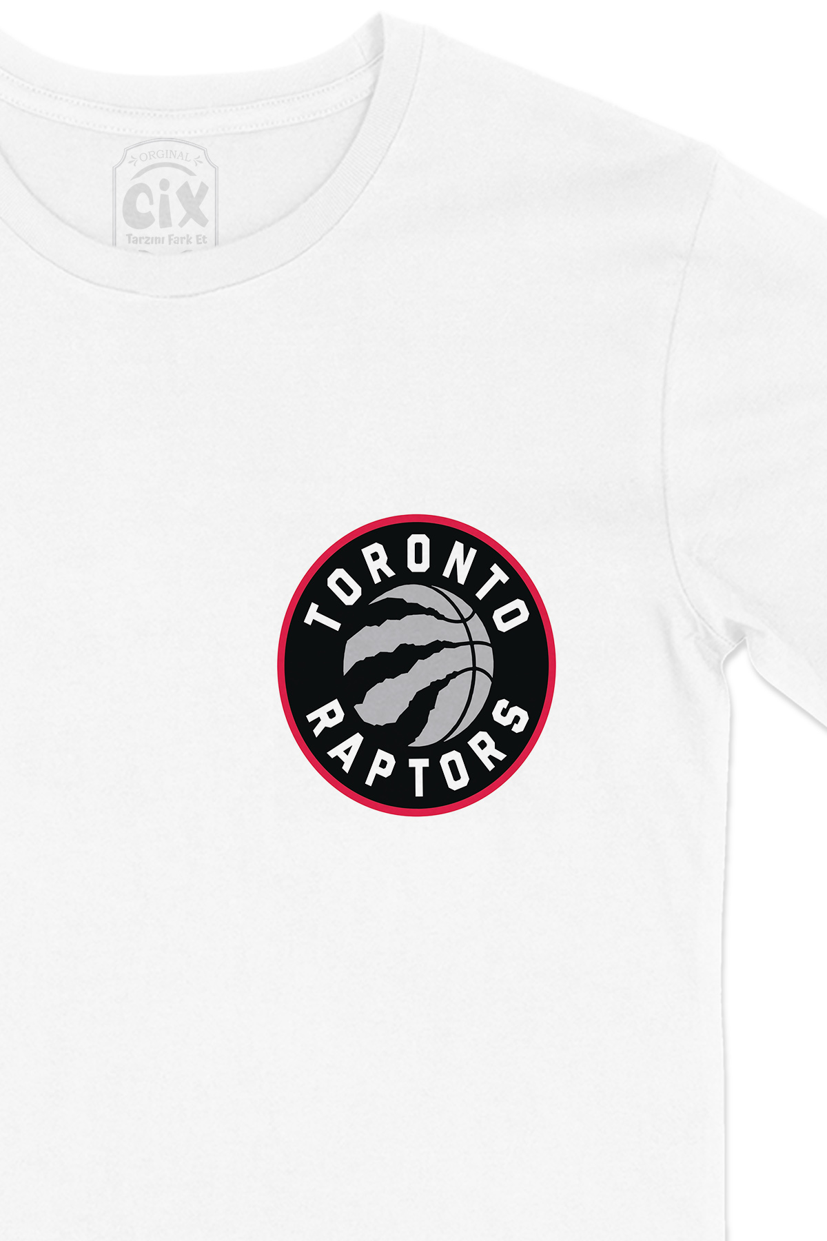 Toronto Raptors Logolu Cep Logo Tasarımlı Beyaz Tişört