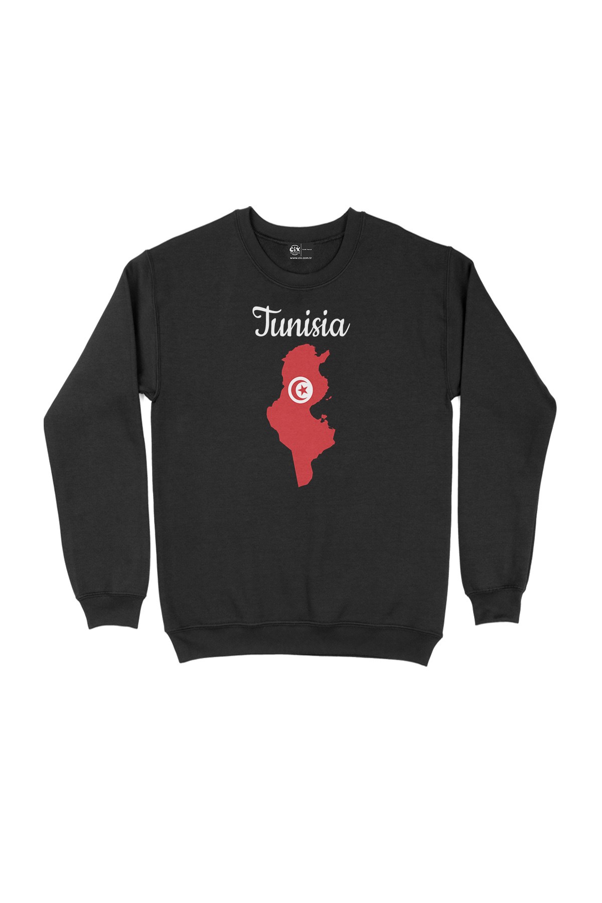 Tunus Haritalı ve Bayraklı Siyah Sweatshirt