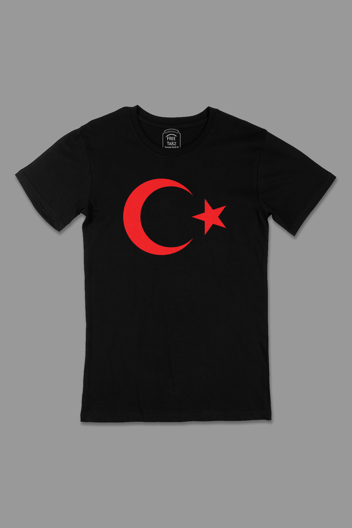 Türk Bayrağı Ay Yıldız Büyük Baskılı Siyah Tişört