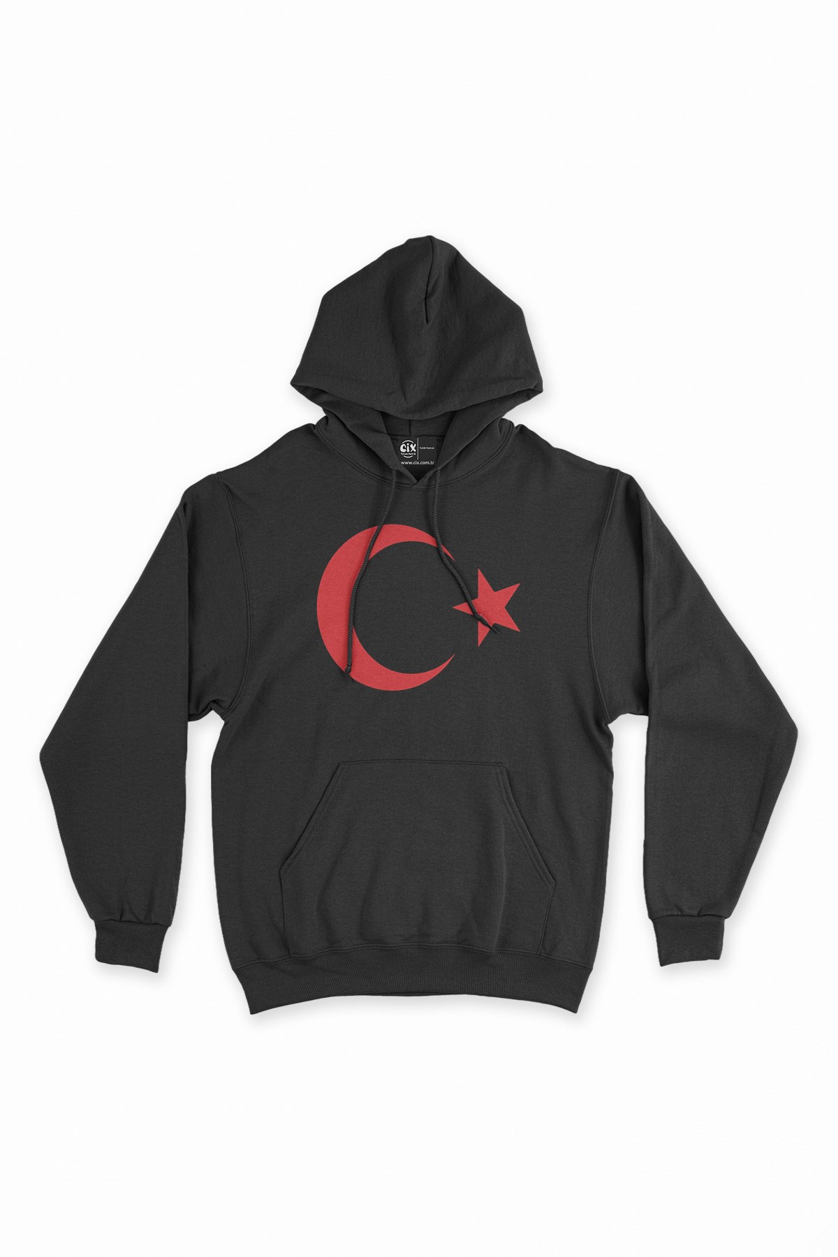 Türk Bayrağı Siyah Kapşonlu Sweatshirt Hoodie