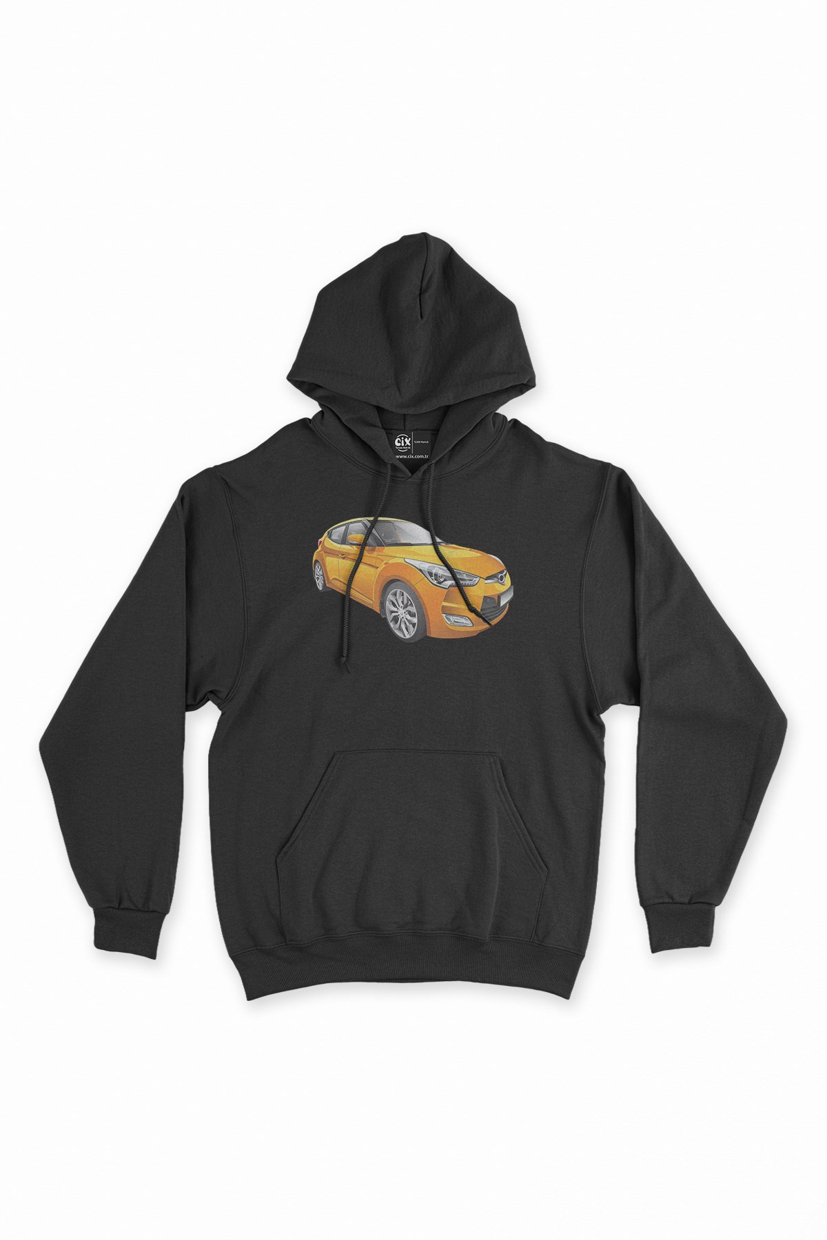 Turuncu Spor Araba Siyah Kapşonlu Sweatshirt Hoodie