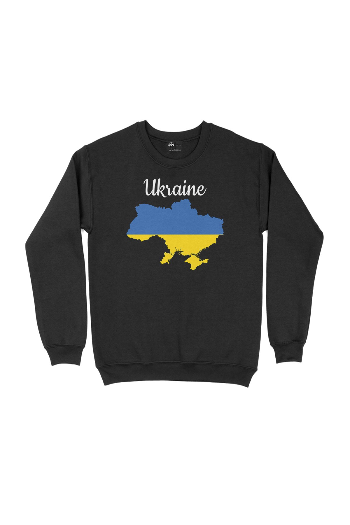 Ukrayna Haritalı ve Bayraklı Siyah Sweatshirt