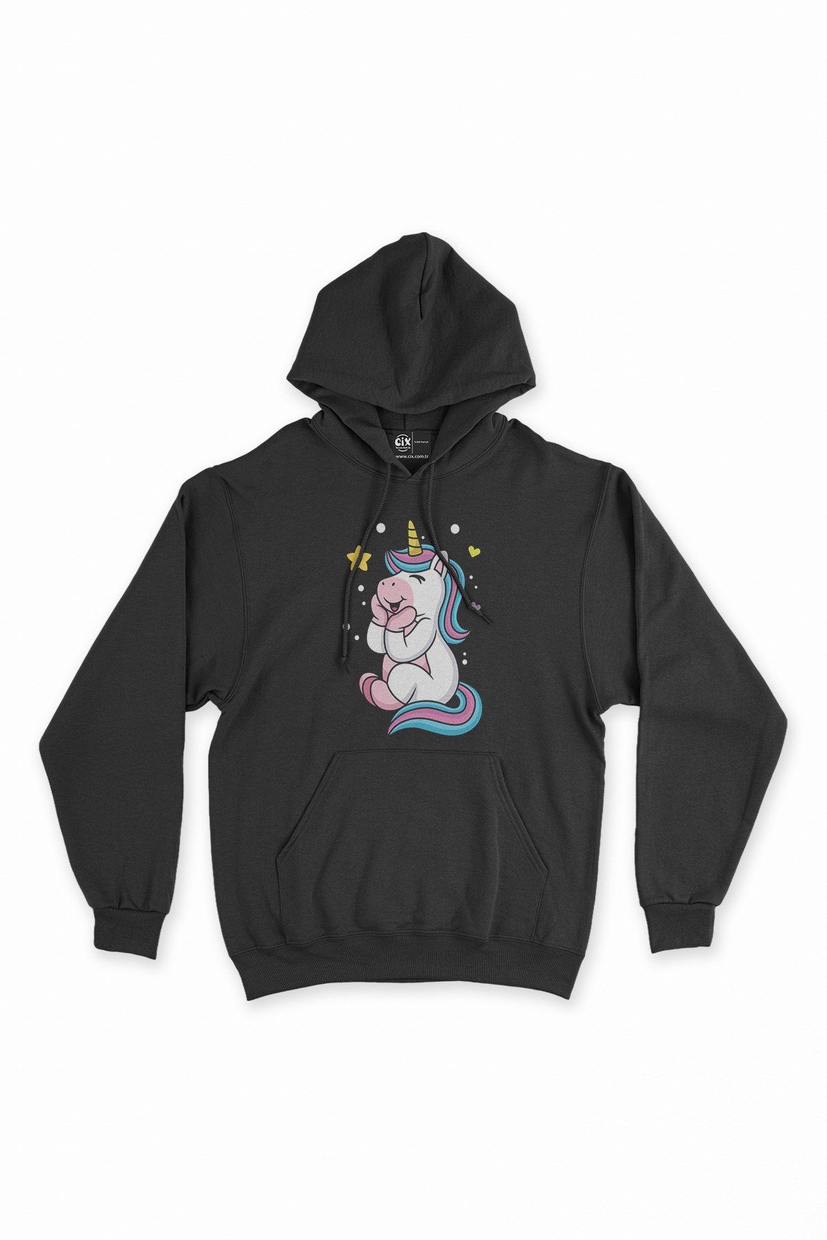 Unicorn Siyah Kapşonlu Sweatshirt Hoodie