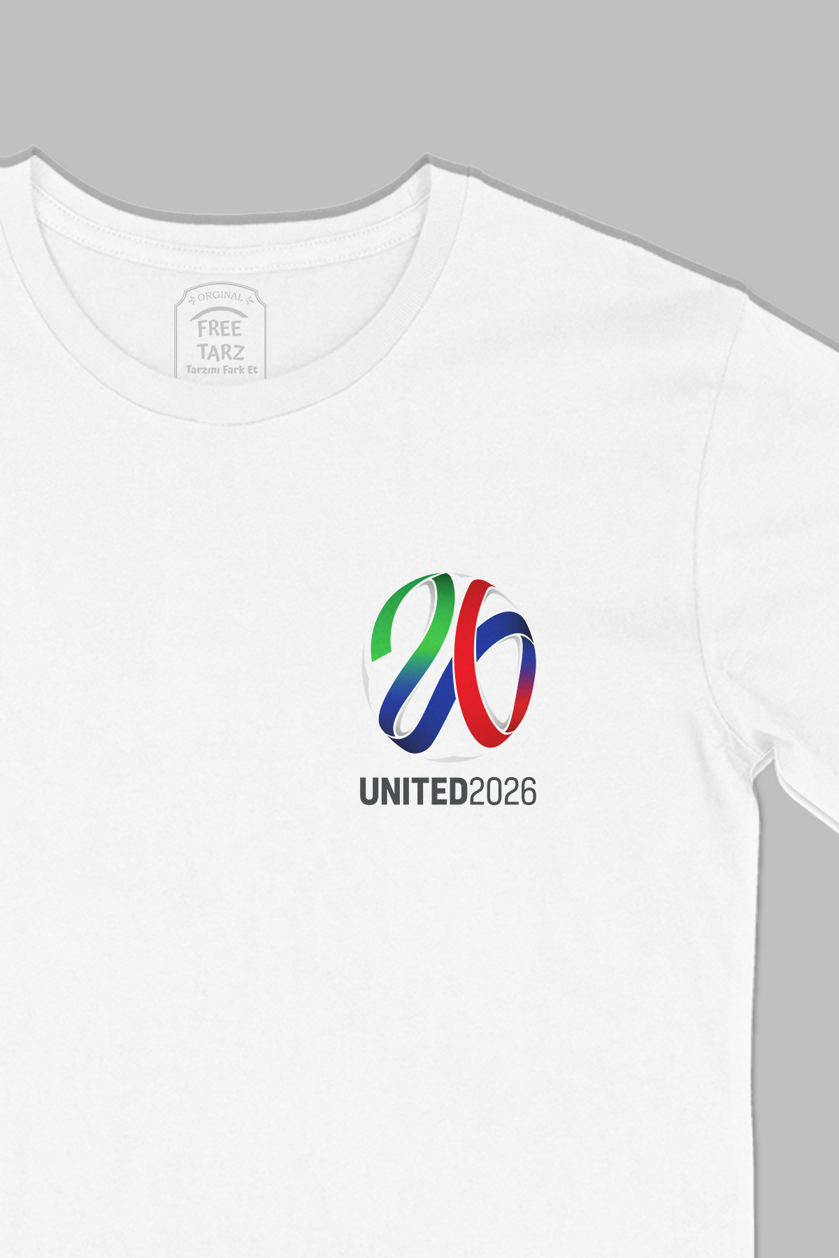 United 2026 Dünya Kupası Baskılı Cep Tasarım Beyaz Tişört