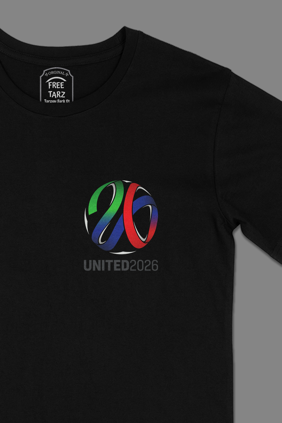 United 2026 Dünya Kupası Cep Tasarımlı Siyah Tişört