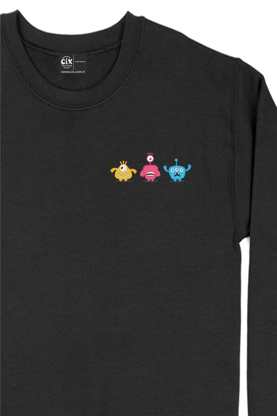 Uzaylı Anime Tasarımlı Cep Tasarım Baskılı Sweatshirt