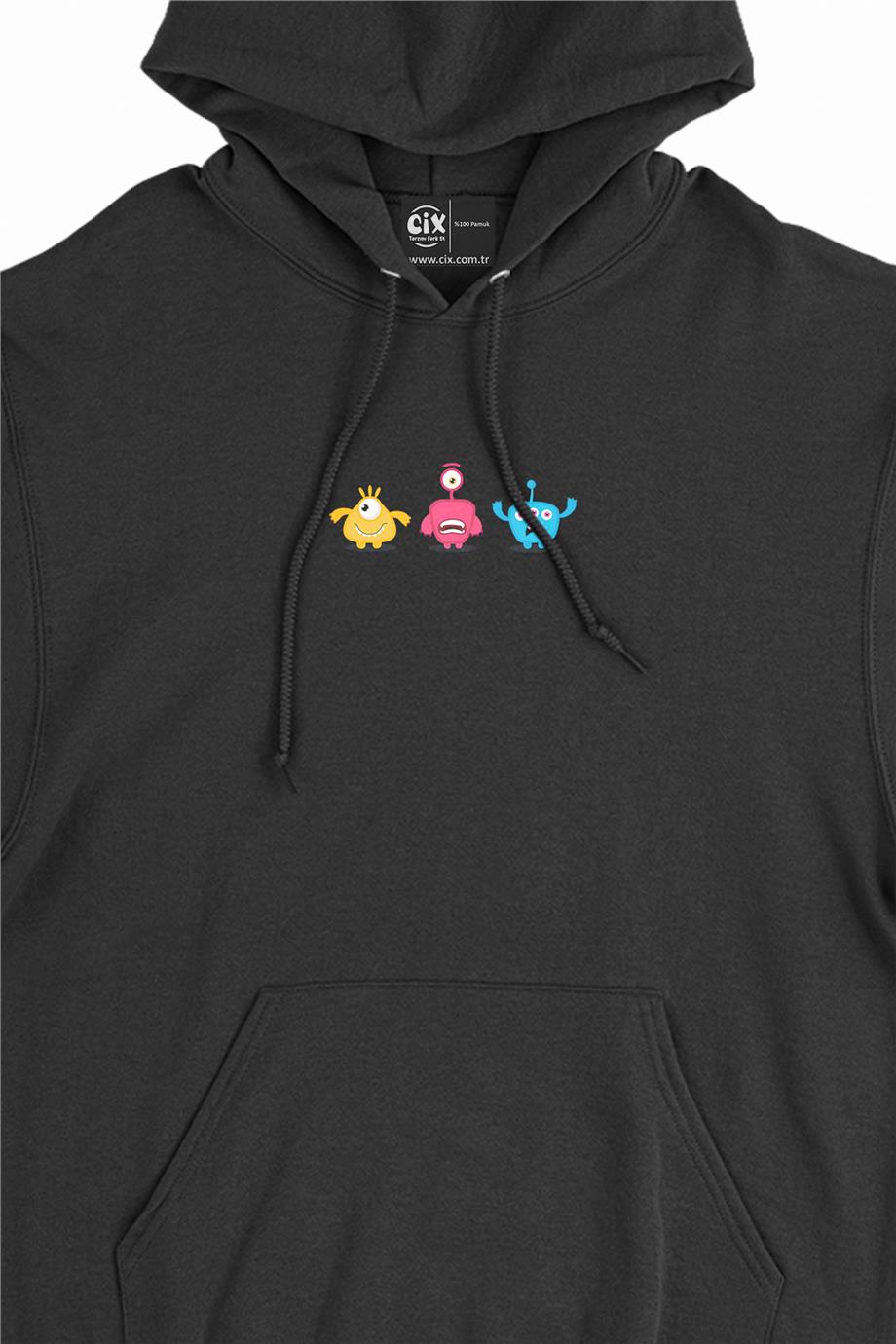 Uzaylı Anime Tasarımlı Minimal Kapşonlu Sweatshirt Hoodie