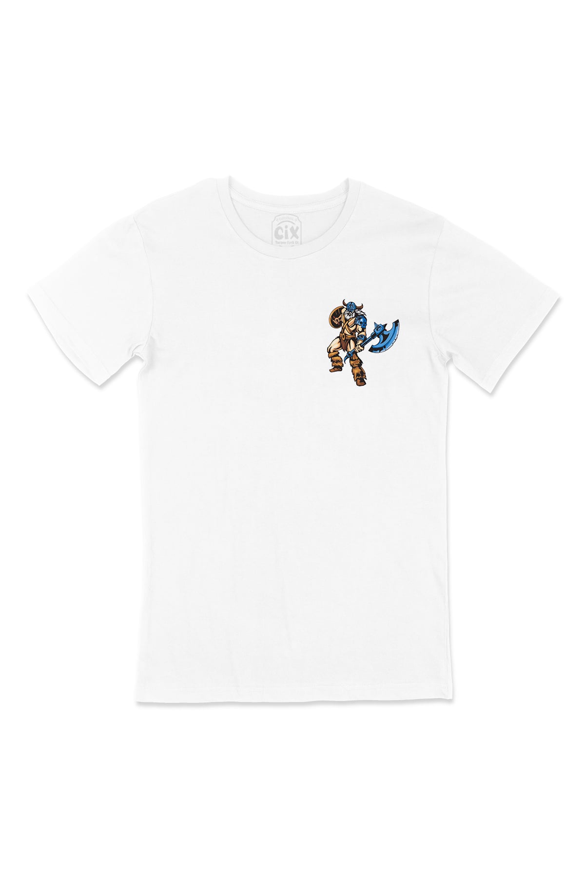 Viking Baltalı Cep Logo Tasarımlı Beyaz Tişört