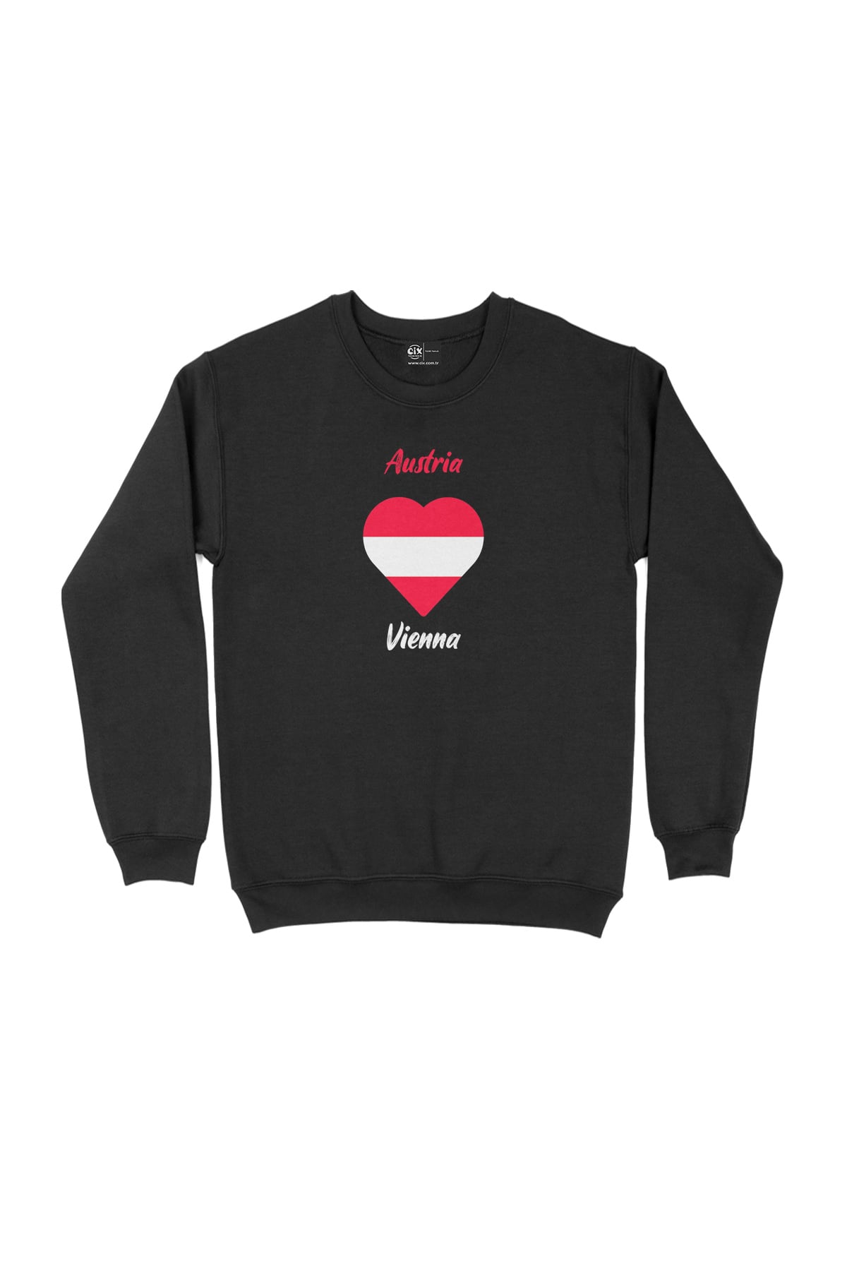Viyana Avusturya Bayraklı Kalpli Siyah Sweatshirt
